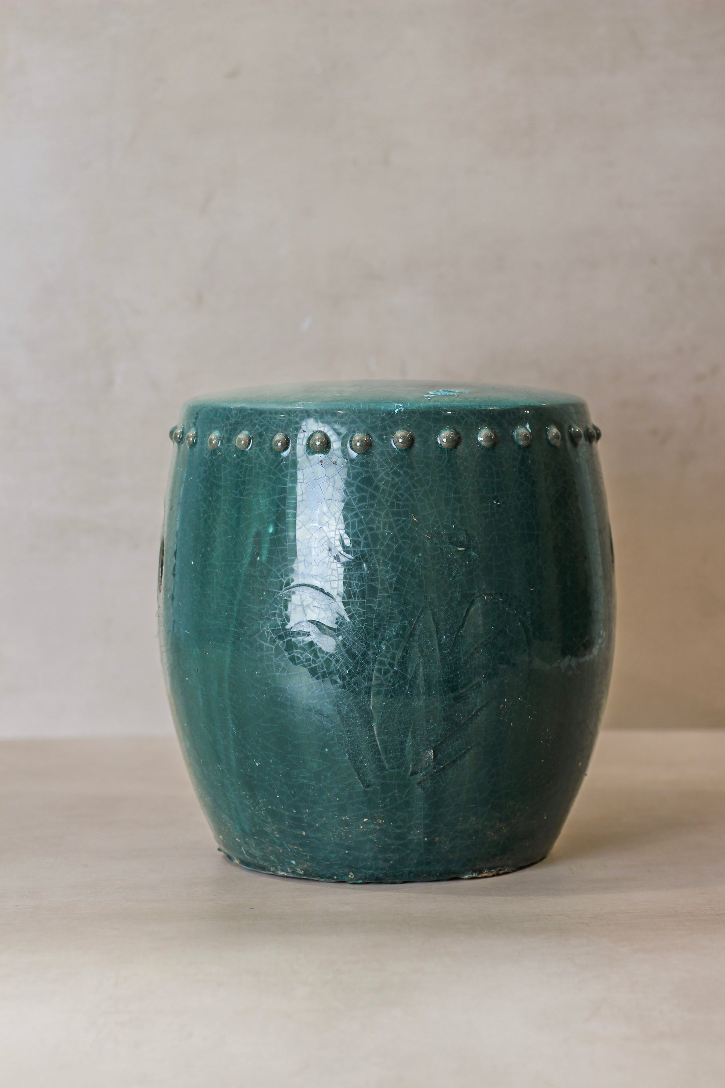 Vintage Emerald Green Ceramic Glazed Asian Garden Stool - No 5