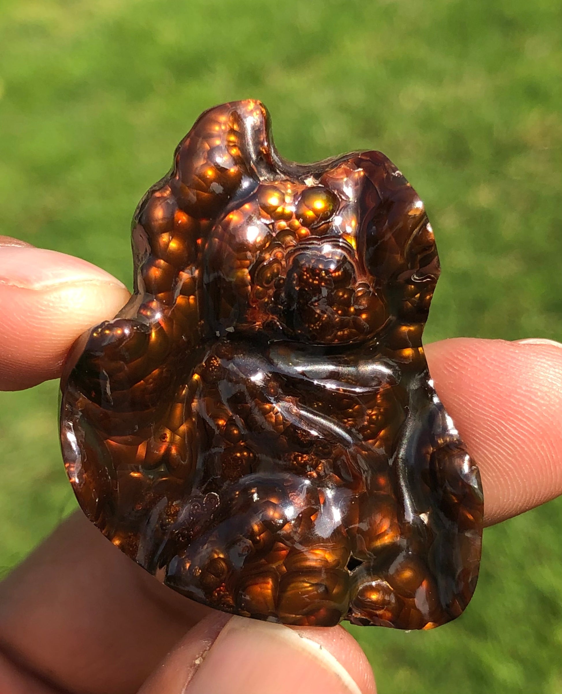 133ct Big Size Rare Fire Agate Carving, Lava Bubbling out of it - Collector Gemstone