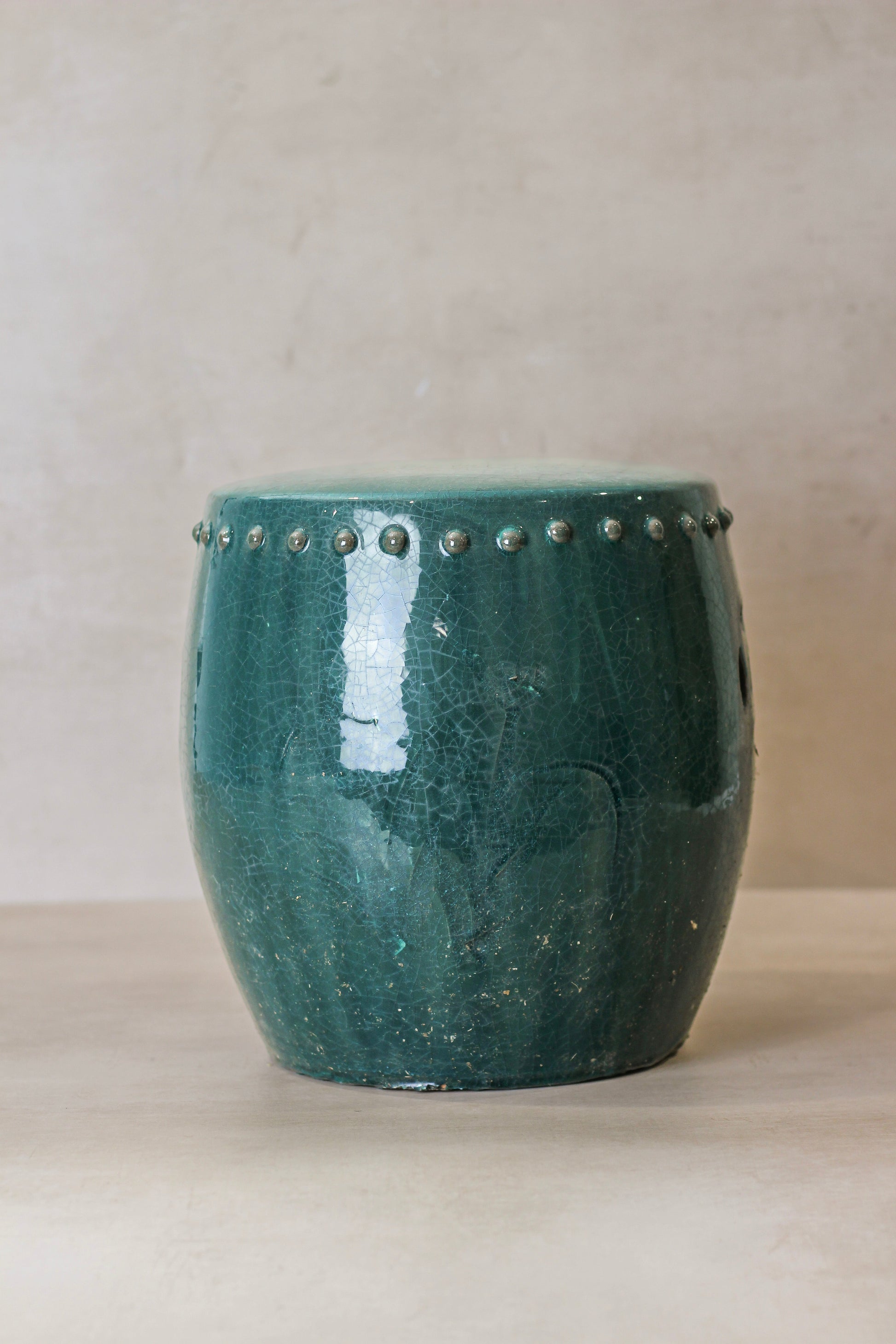 Vintage Emerald Green Ceramic Glazed Asian Garden Stool - No 5