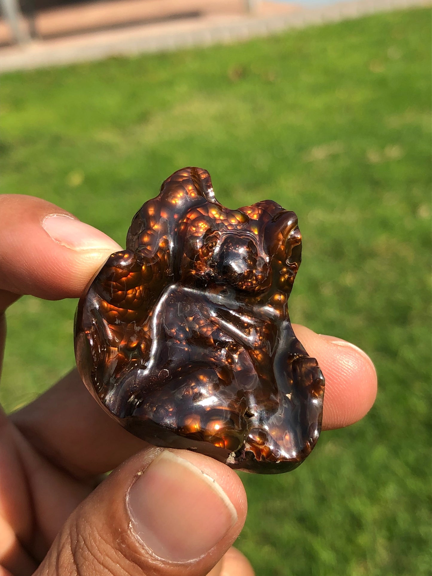 133ct Big Size Rare Fire Agate Carving, Lava Bubbling out of it - Collector Gemstone