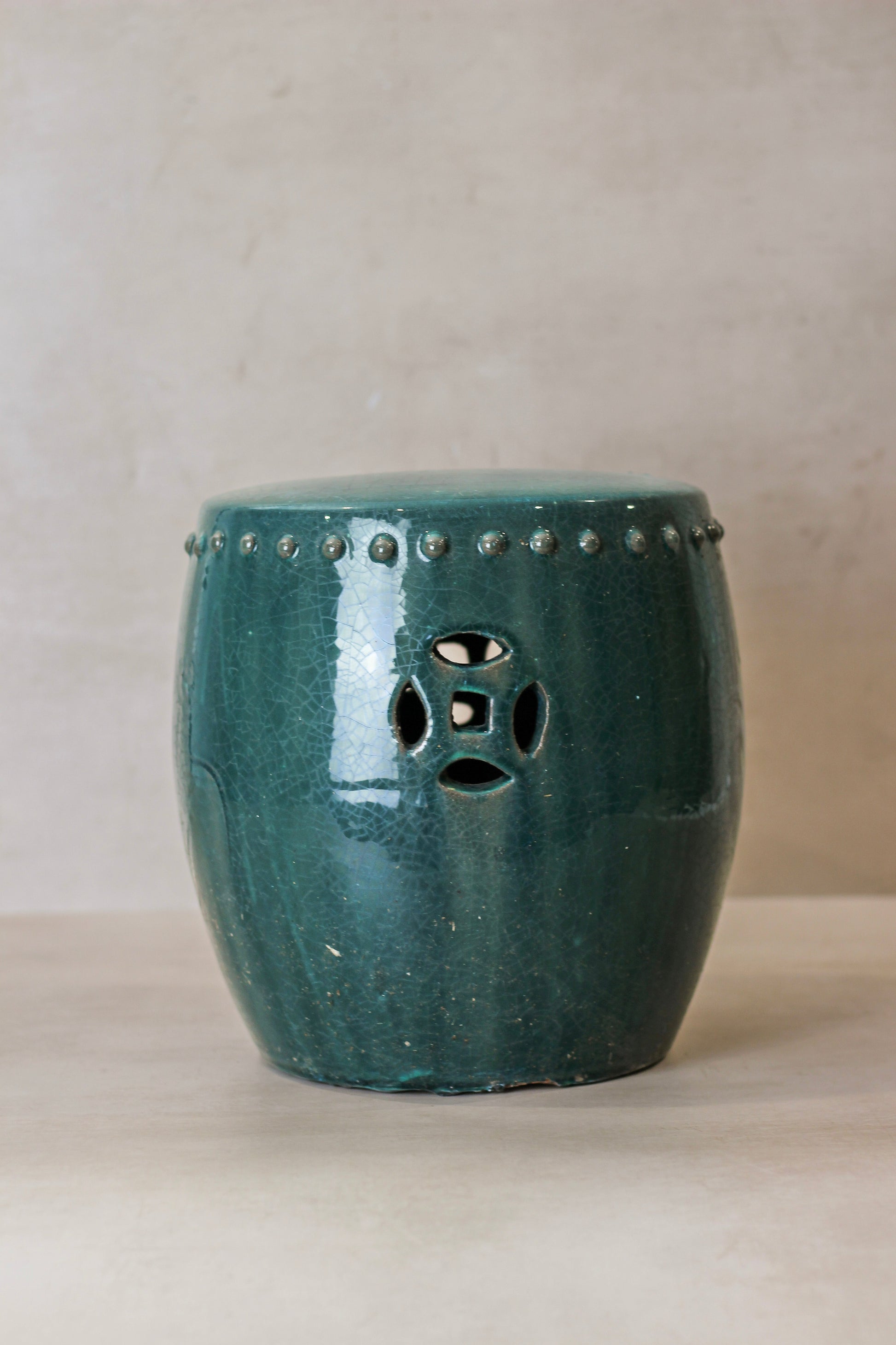 Vintage Emerald Green Ceramic Glazed Asian Garden Stool - No 5