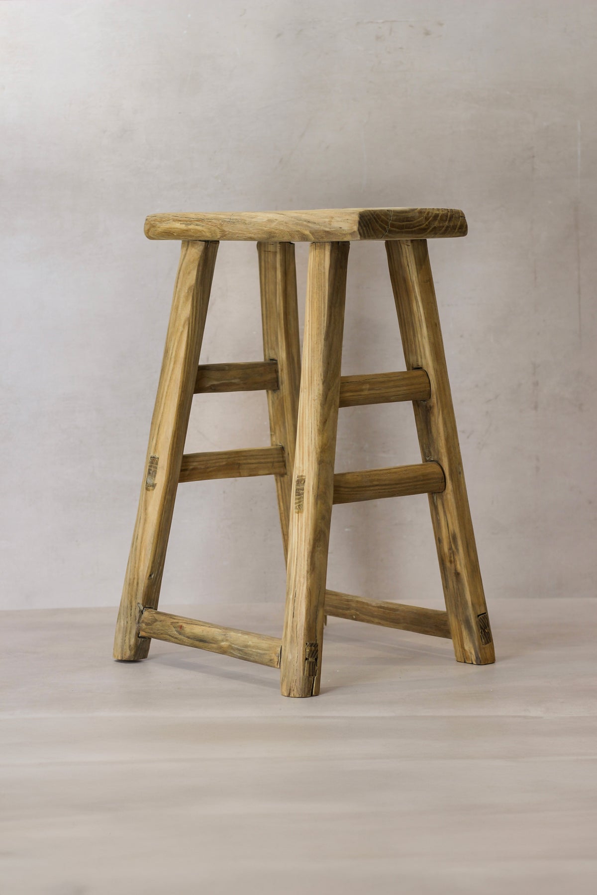 Vintage Rustic Elm Wood Stool - Medium - No 68