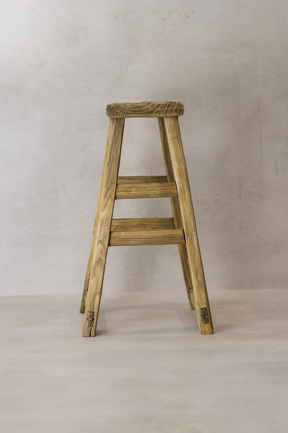 Vintage Rustic Elm Wood Stool - Medium - No 68