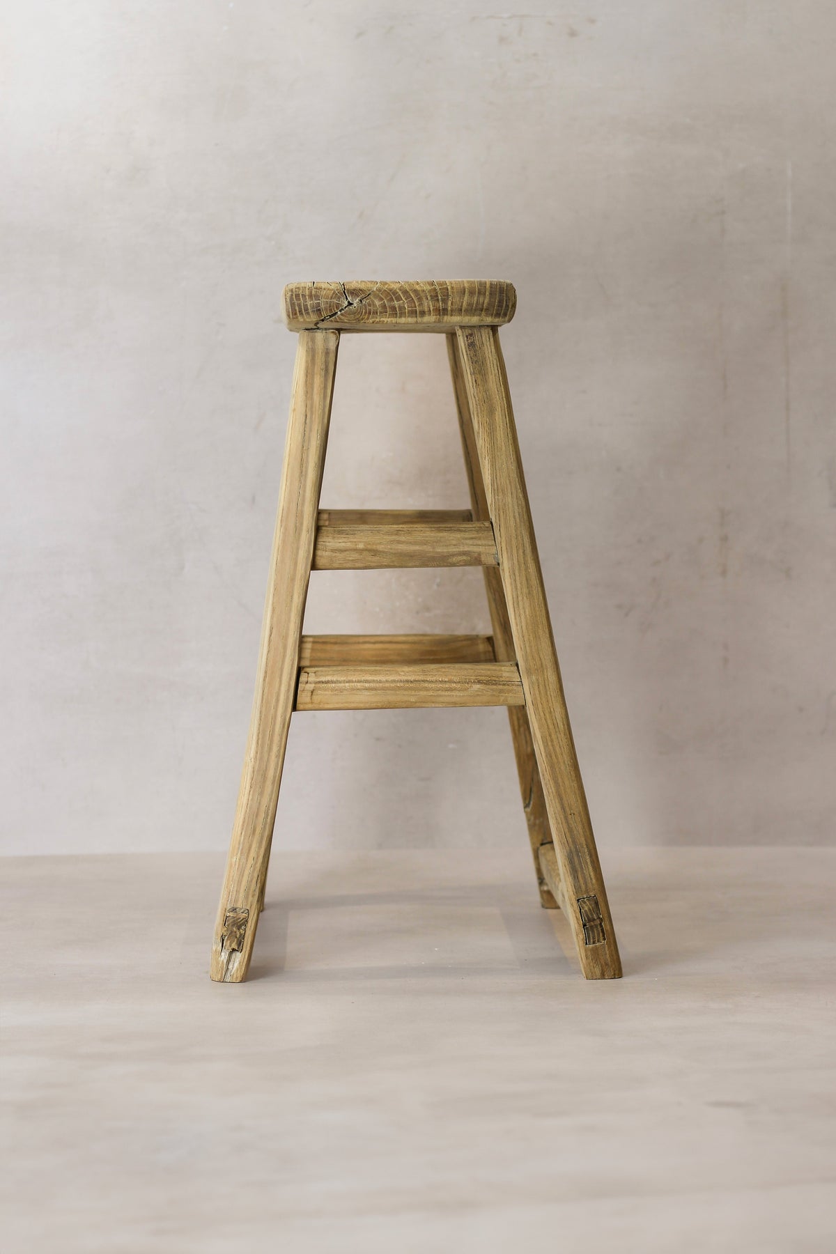 Vintage Rustic Elm Wood Stool - Medium - No 68