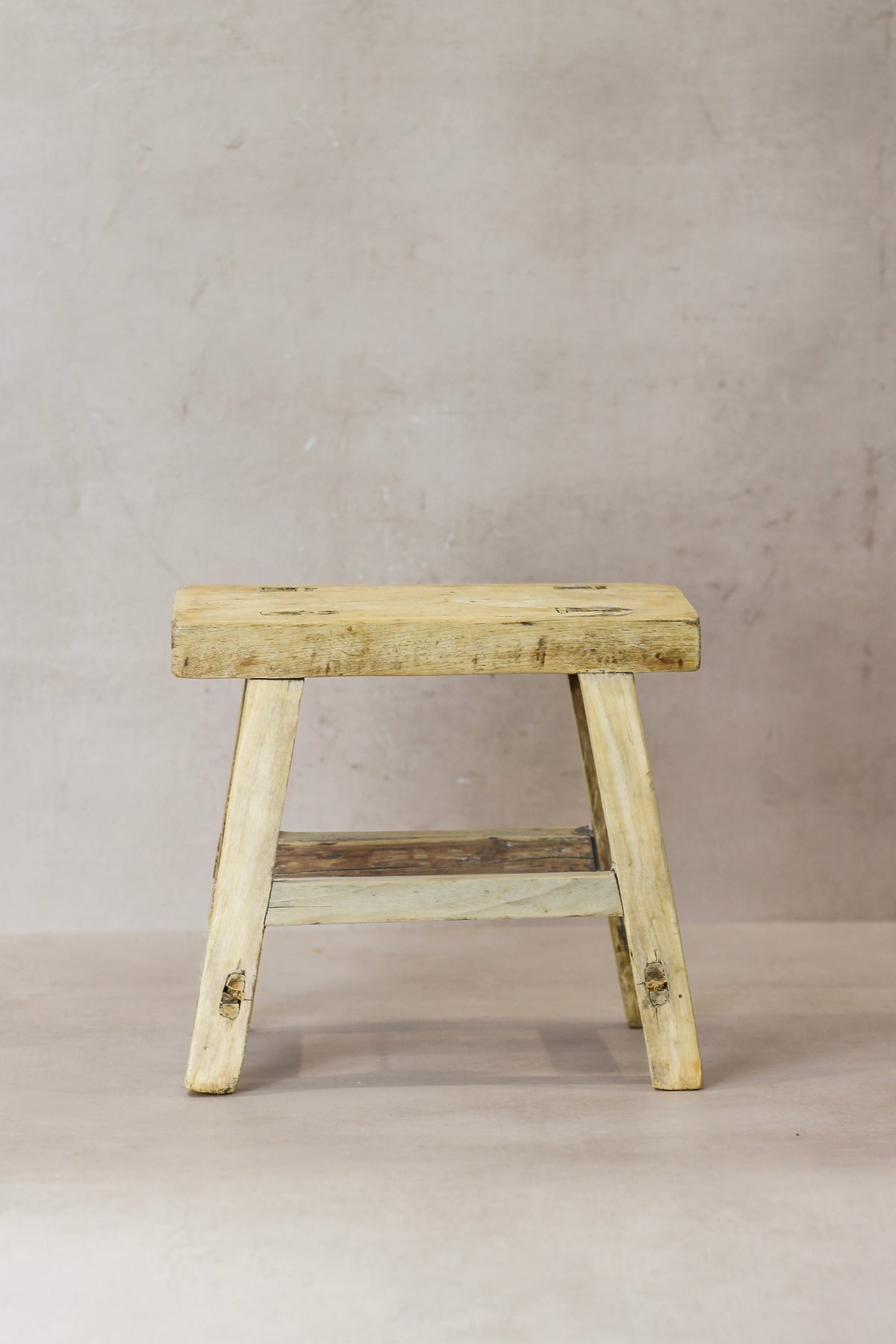 Vintage Rustic Elm Wood Stool - Small - No 21