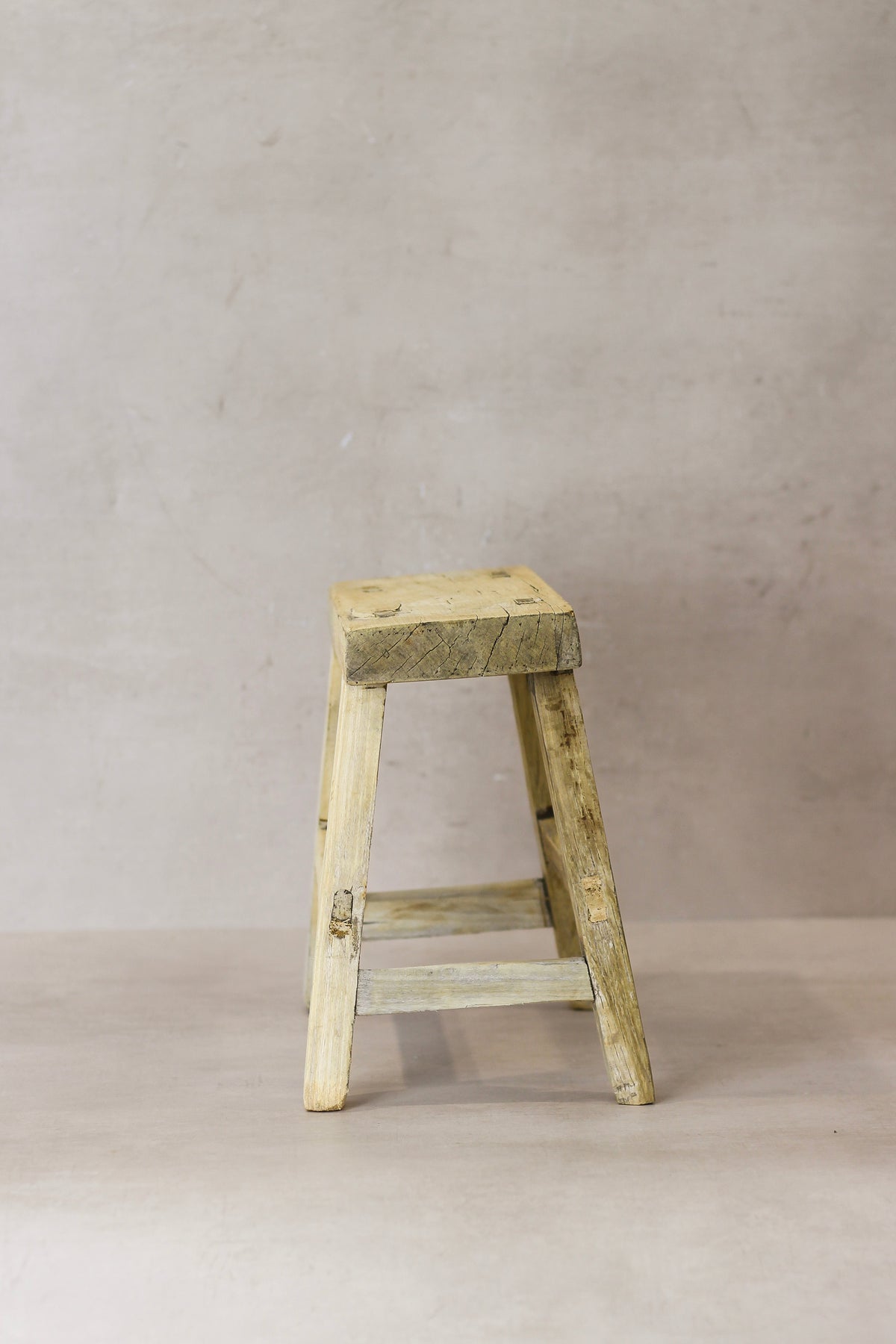 Vintage Rustic Elm Wood Stool - Small - No 21