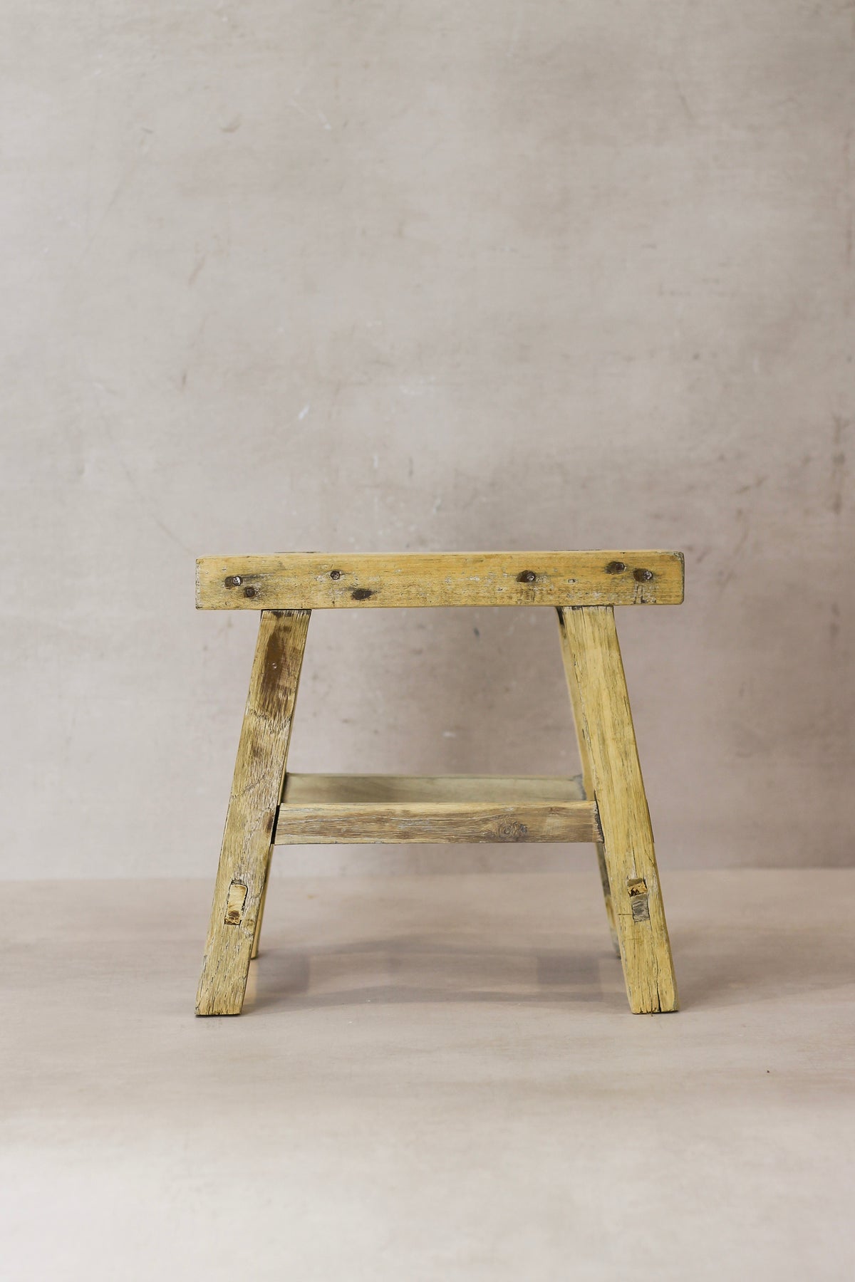 Vintage Rustic Elm Wood Stool - Small - No 21