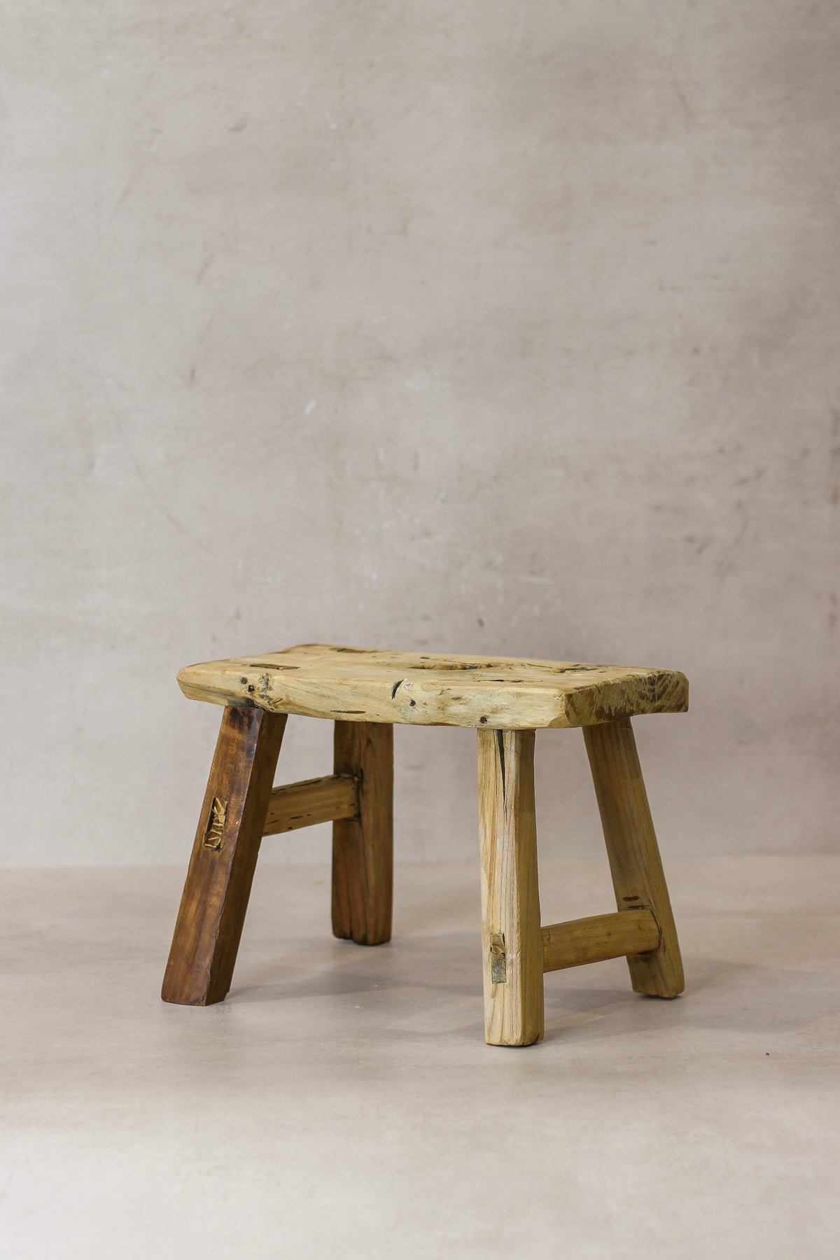 Vintage Rustic Elm Wood Stool - Small - No 22