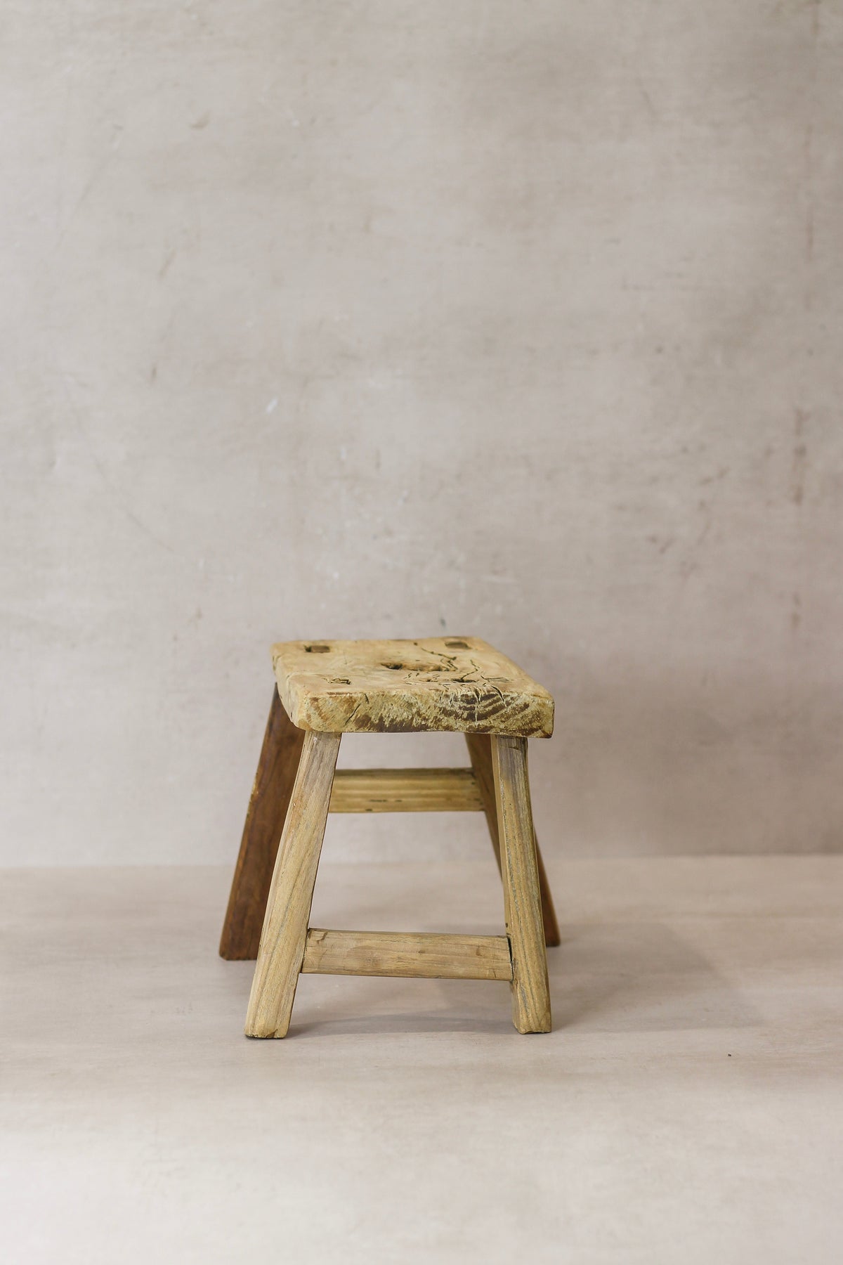 Vintage Rustic Elm Wood Stool - Small - No 22