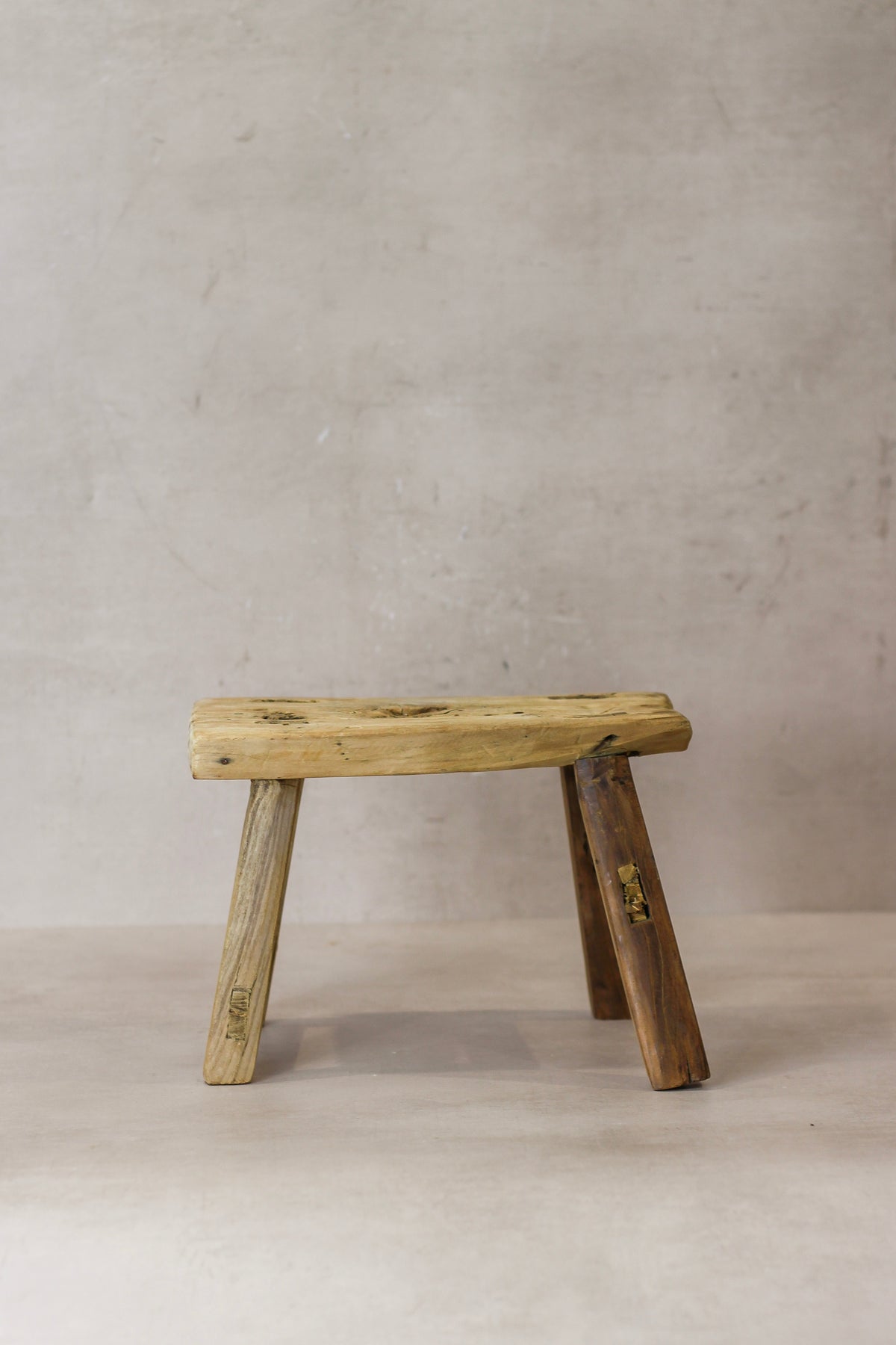 Vintage Rustic Elm Wood Stool - Small - No 22