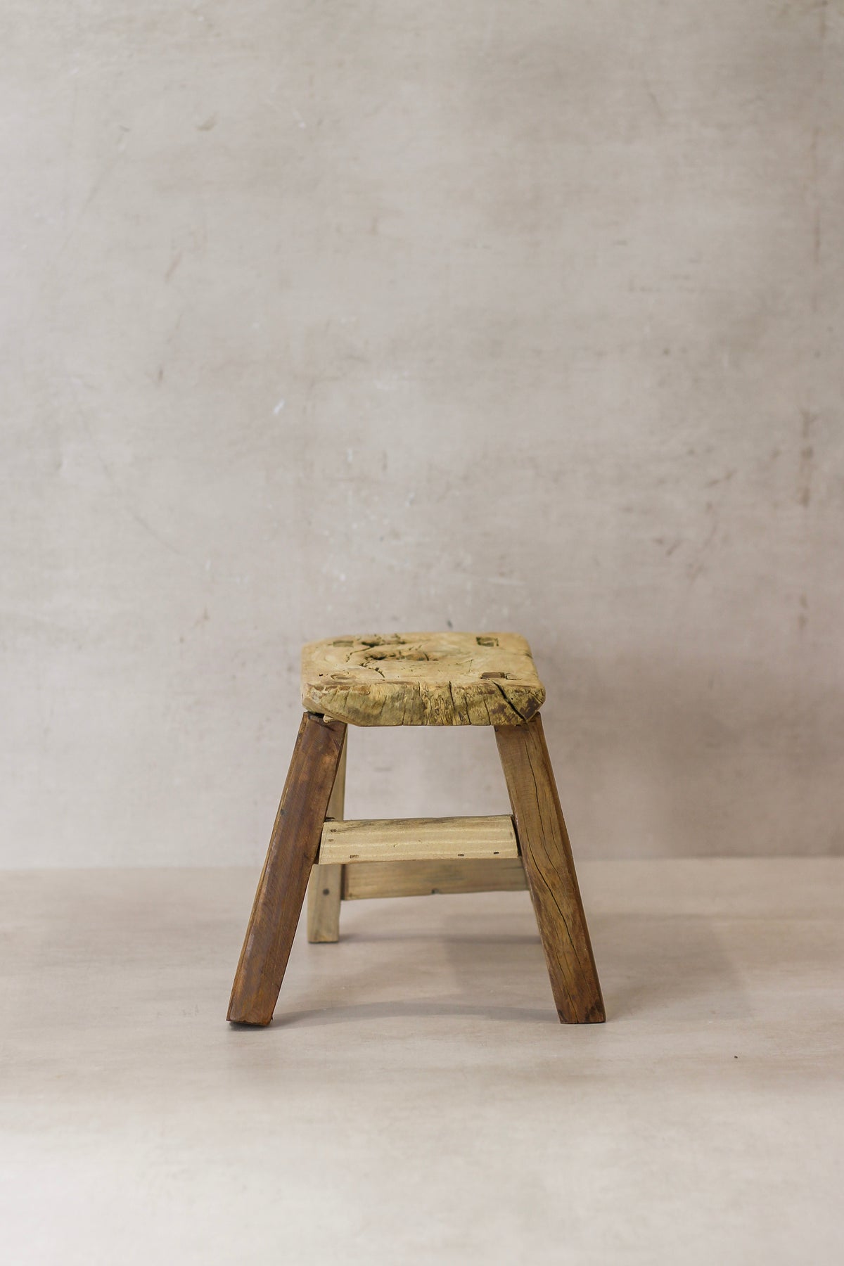 Vintage Rustic Elm Wood Stool - Small - No 22