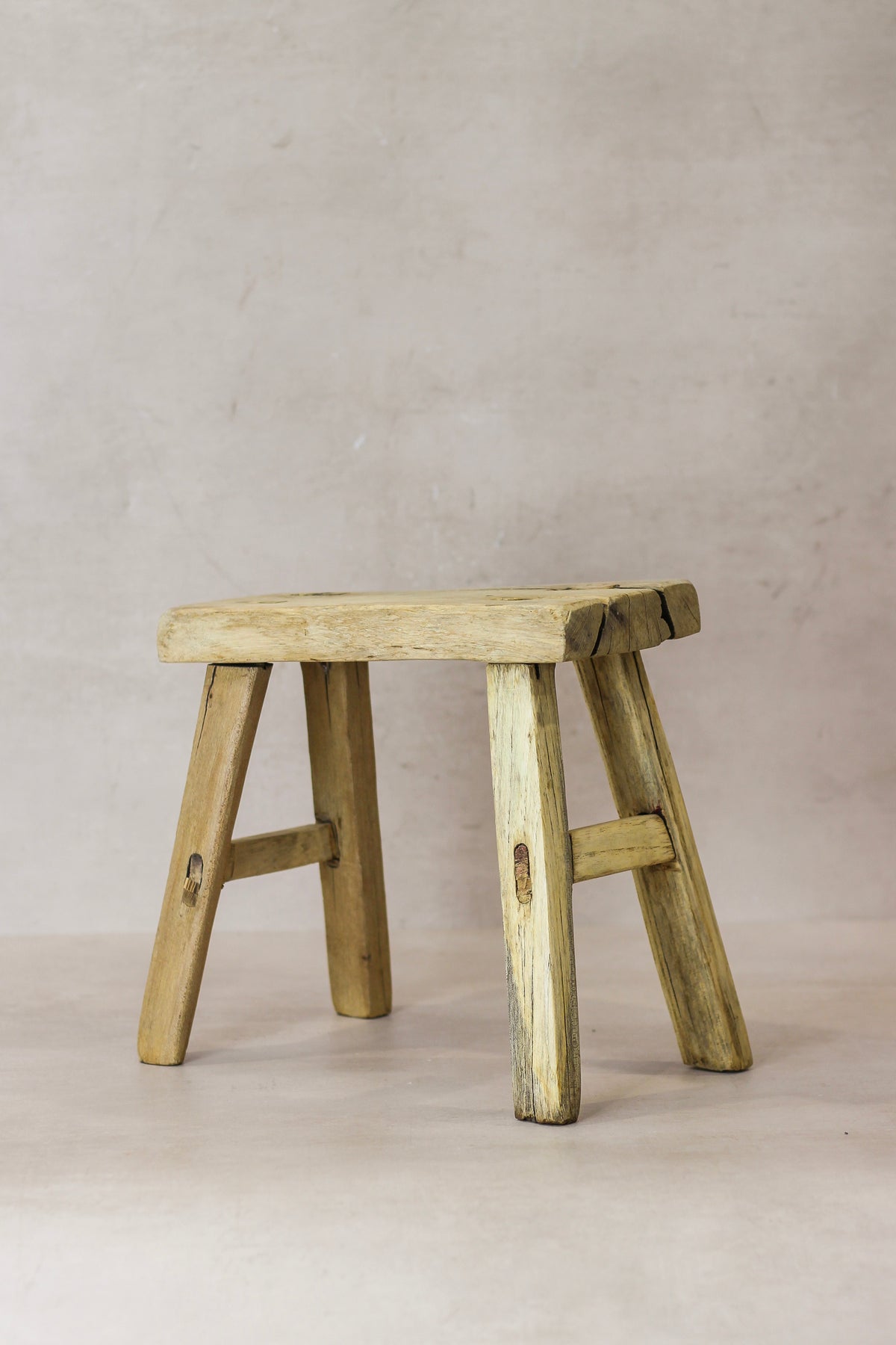 Vintage Rustic Elm Wood Stool - Small - No 23