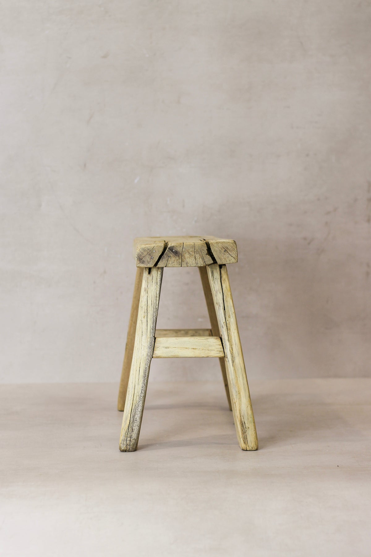 Vintage Rustic Elm Wood Stool - Small - No 23