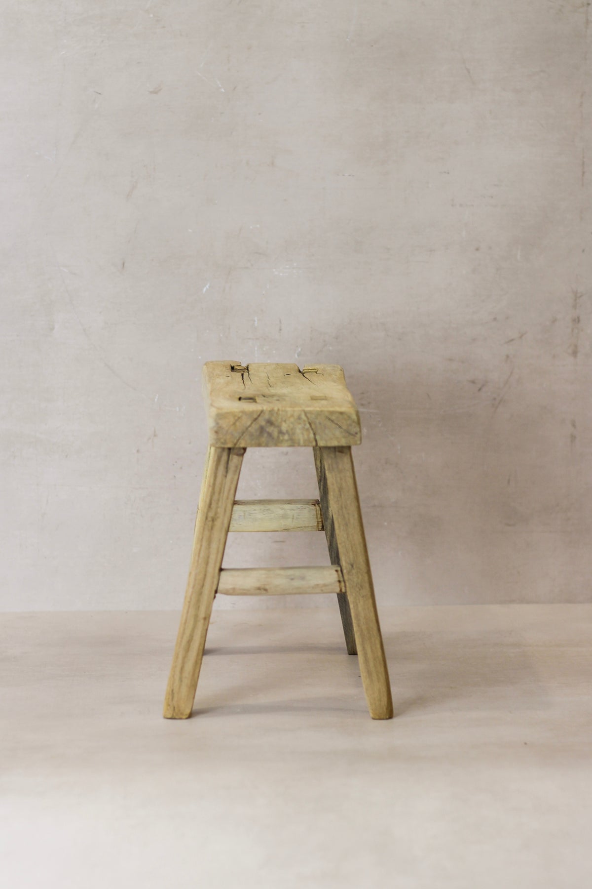 Vintage Rustic Elm Wood Stool - Small - No 23