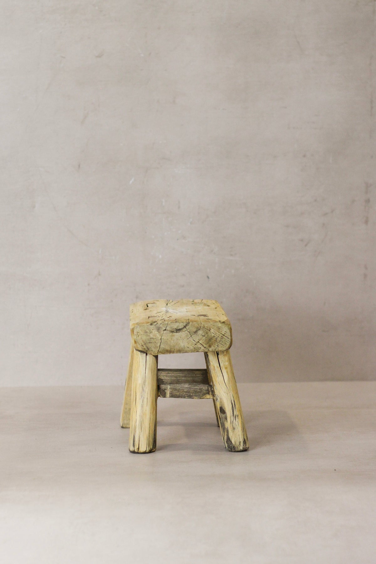 Vintage Rustic Elm Wood Stool - Small - No 24