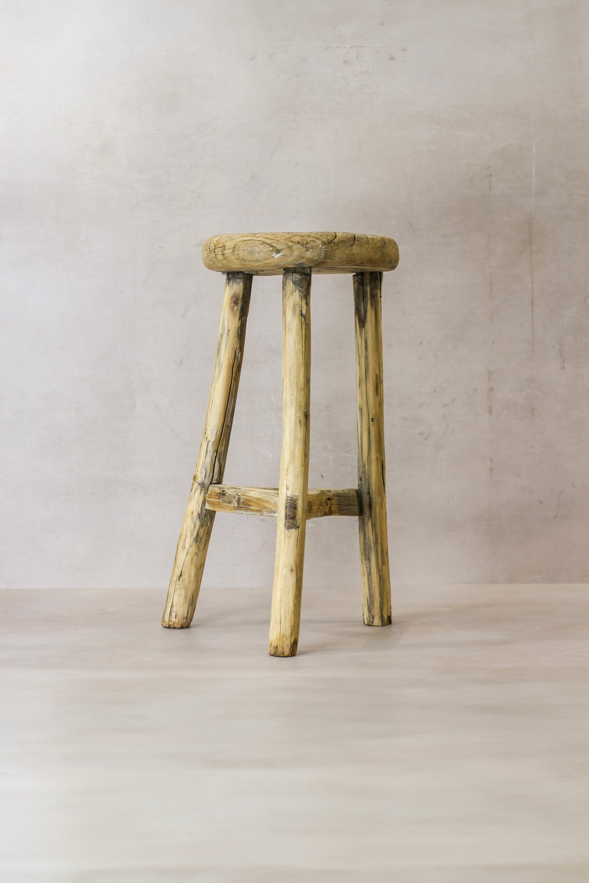 Vintage Rustic Elm Wood Stool - Round - No 49