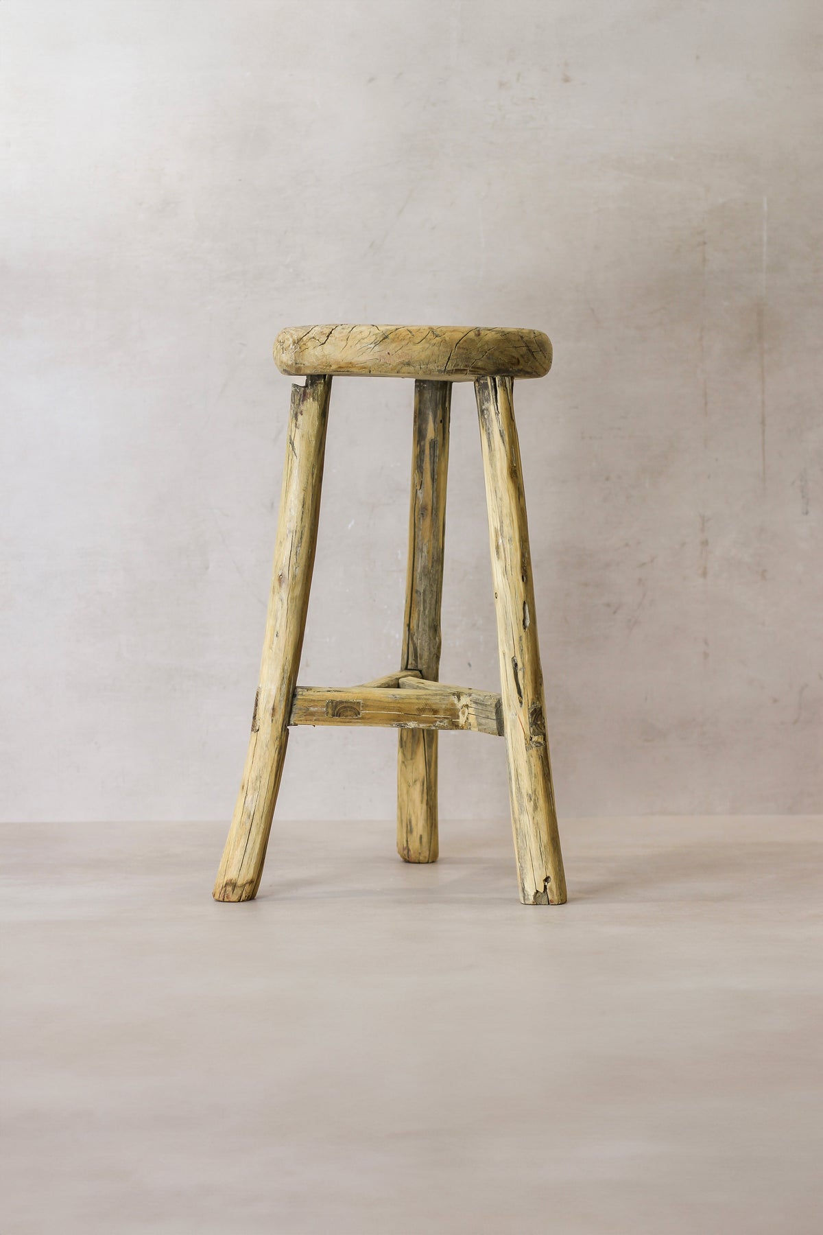 Vintage Rustic Elm Wood Stool - Round - No 49