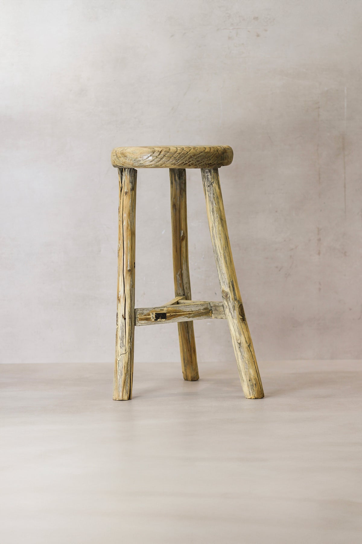 Vintage Rustic Elm Wood Stool - Round - No 49