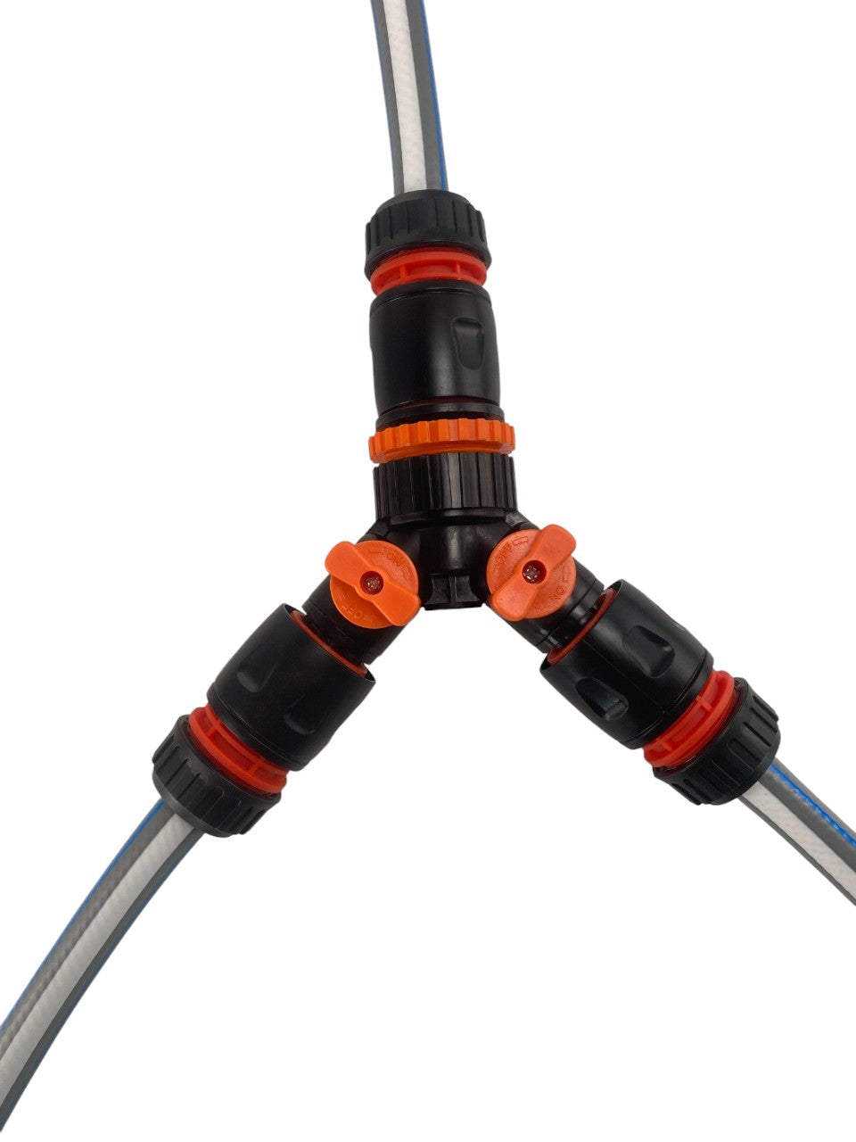 3 Way Connector Set with Valve Black Orange Garden Hose Pipe MDPE Pipe Connector