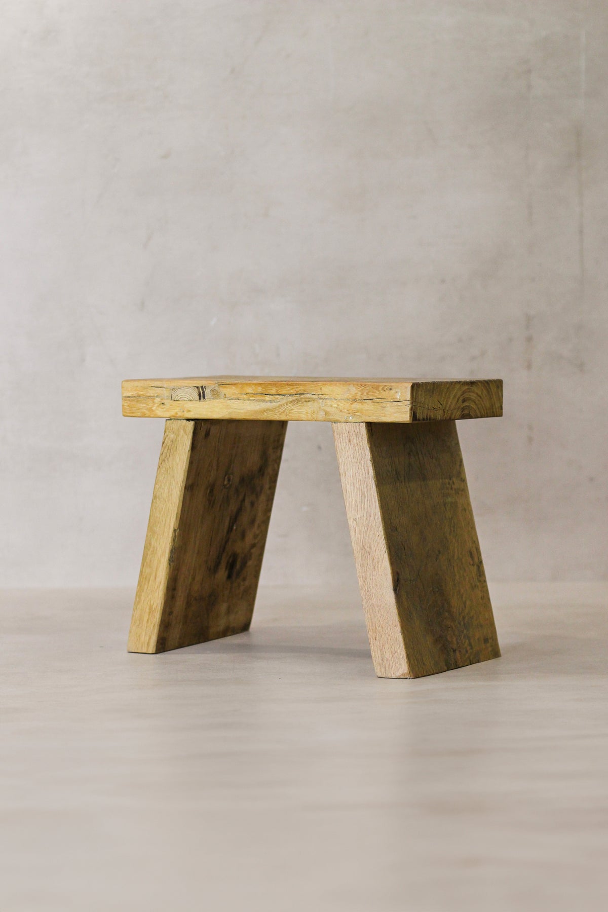 Vintage Rustic Square Elm Wood Stool - Small - No 6