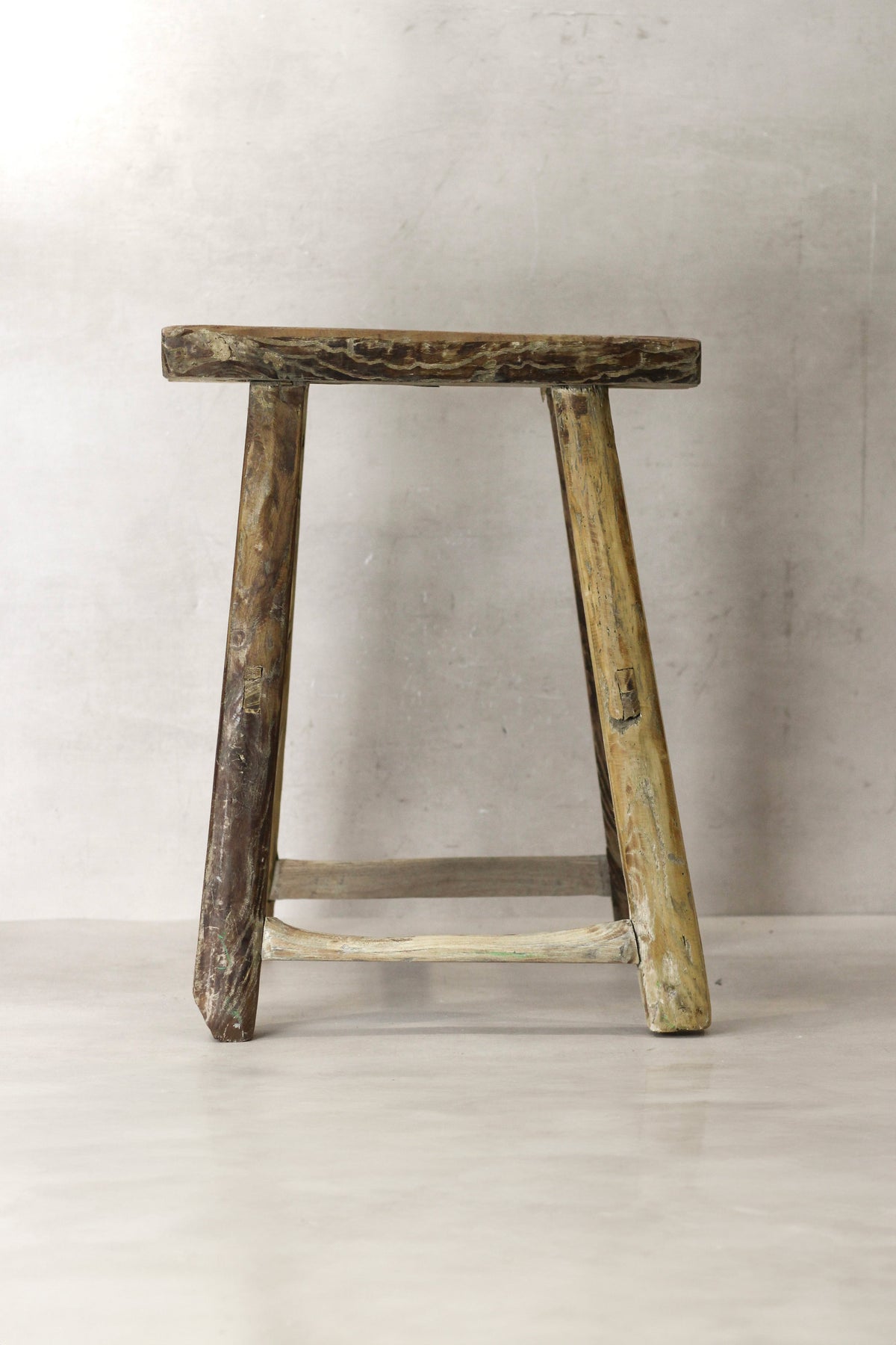 Vintage Rustic Elm Wood Stool - Medium - No 71