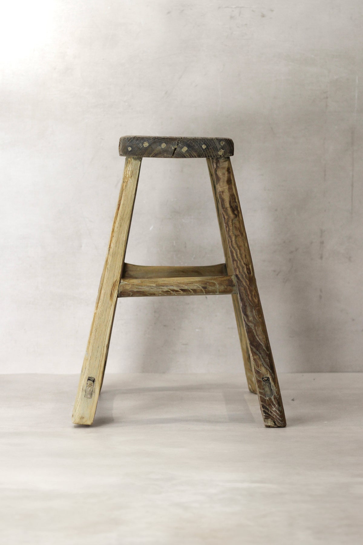 Vintage Rustic Elm Wood Stool - Medium - No 71