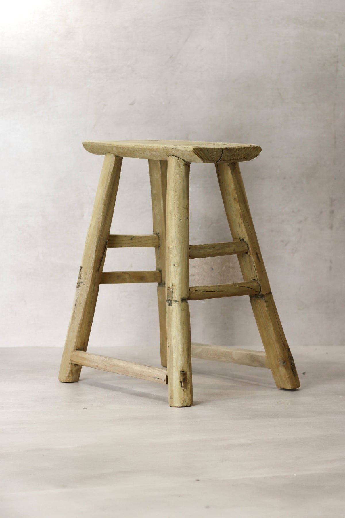 Vintage Rustic Elm Wood Stool - Medium - No 72