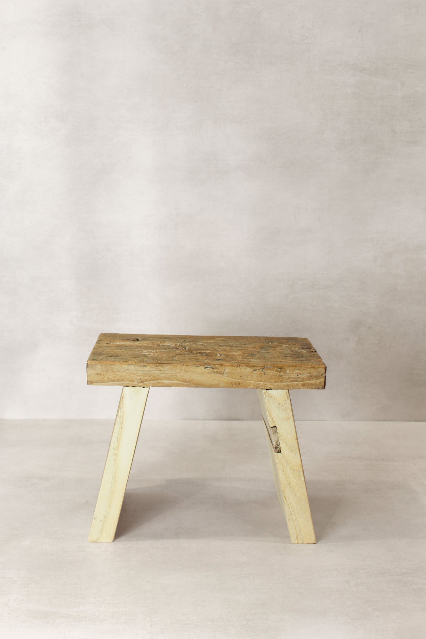 Vintage Rustic Square Elm Wood Stool - Small - No 11