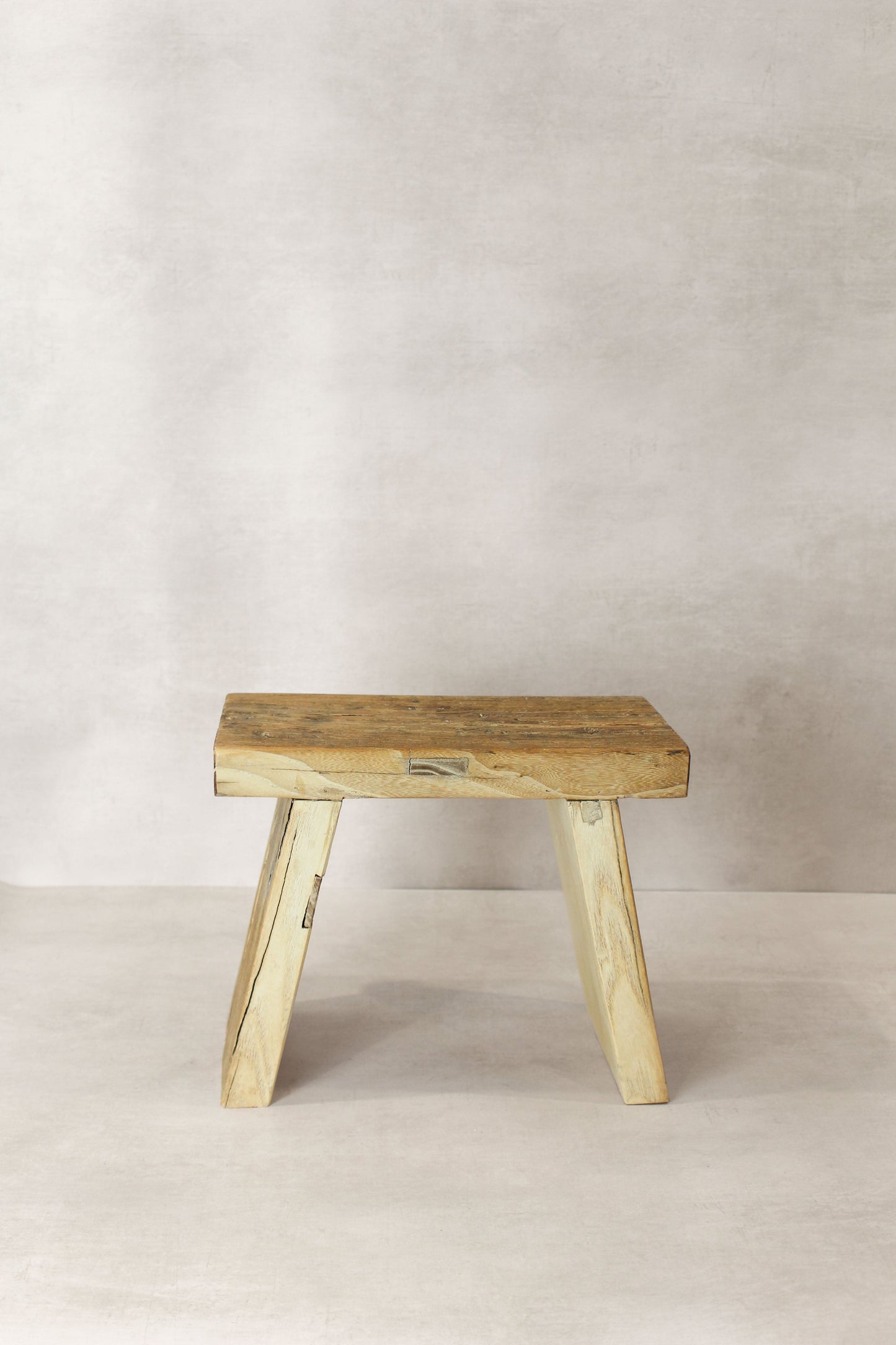 Vintage Rustic Square Elm Wood Stool - Small - No 11