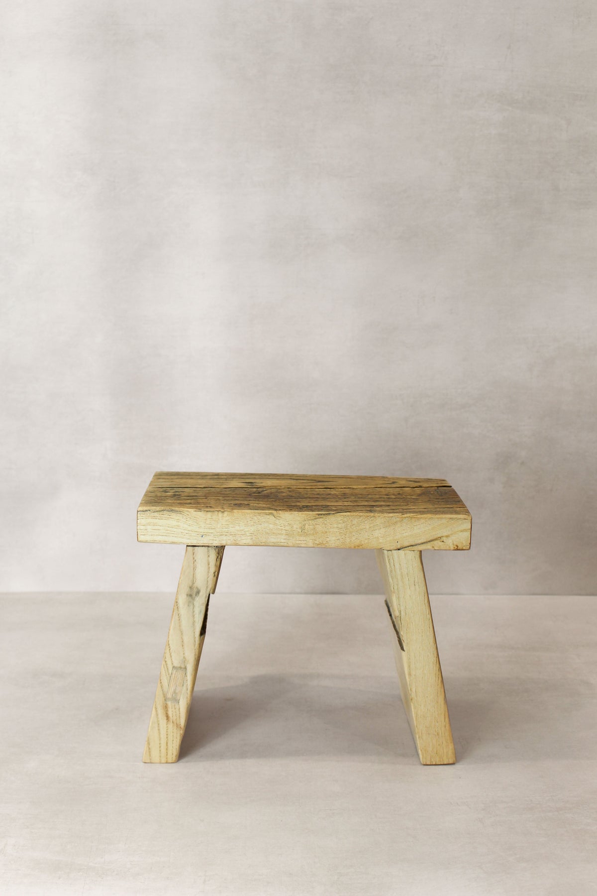 Vintage Rustic Square Elm Wood Stool - Small - No 12