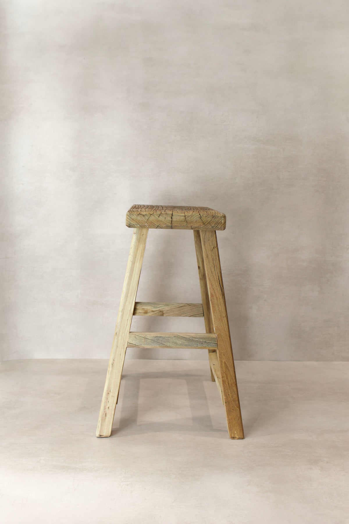 Vintage Rustic Elm Wood Stool - Medium - No 73