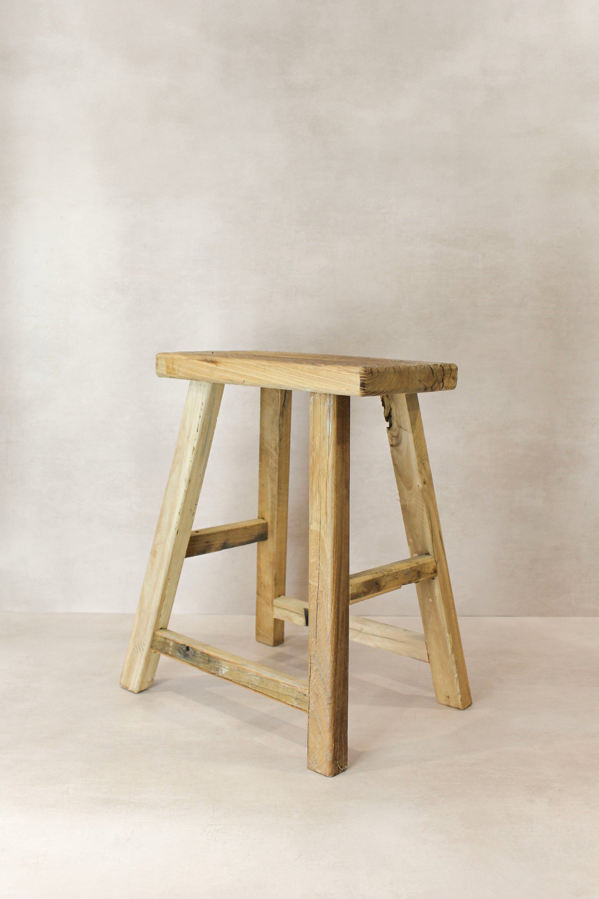 Vintage Rustic Elm Wood Stool - Medium - No 74