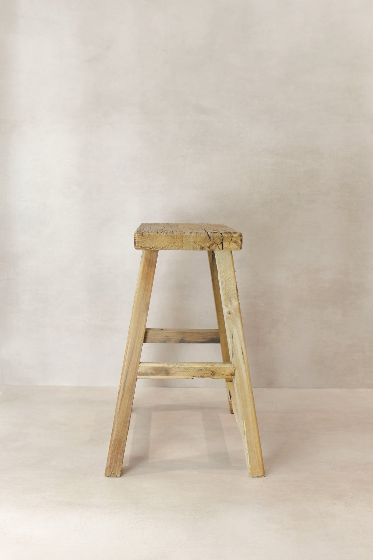 Vintage Rustic Elm Wood Stool - Medium - No 74