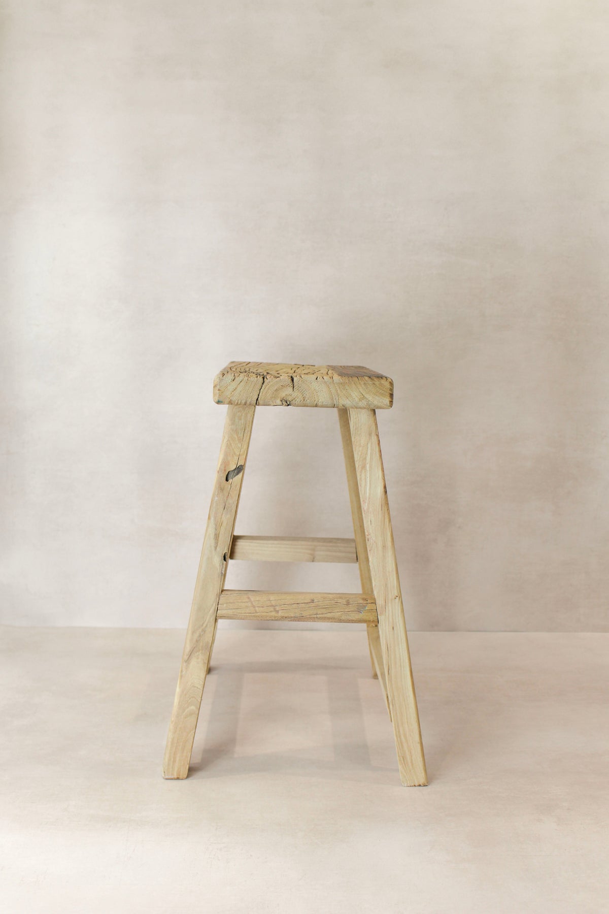 Vintage Rustic Elm Wood Stool - Medium - No 75