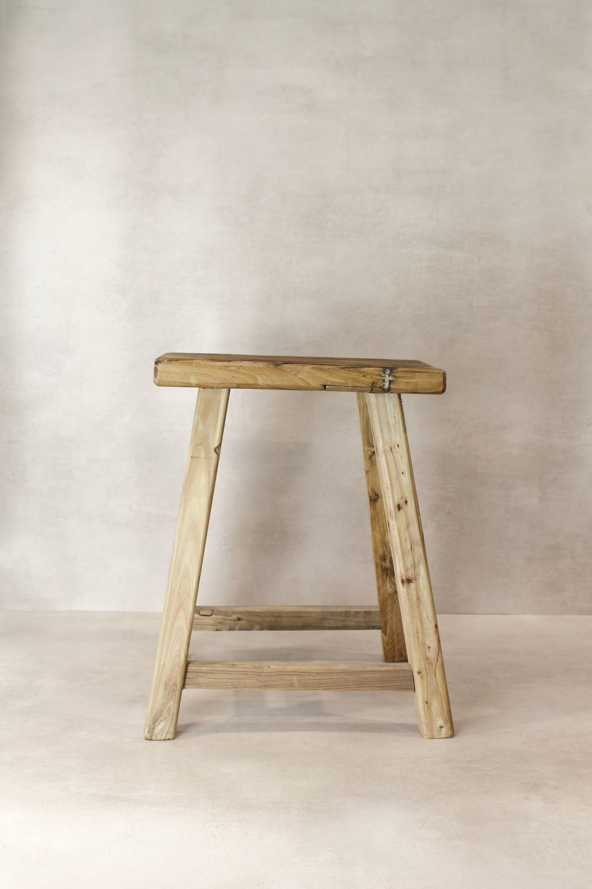 Vintage Rustic Elm Wood Stool - Medium - No 76
