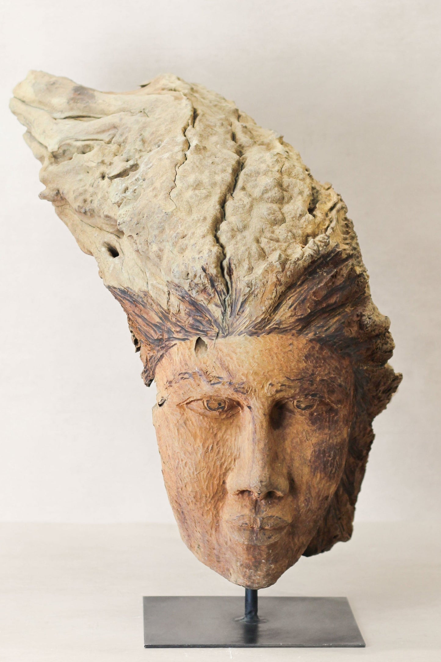 Rizimu Chiwawa Carved Driftwood Head Sculpture - Zimbabwe