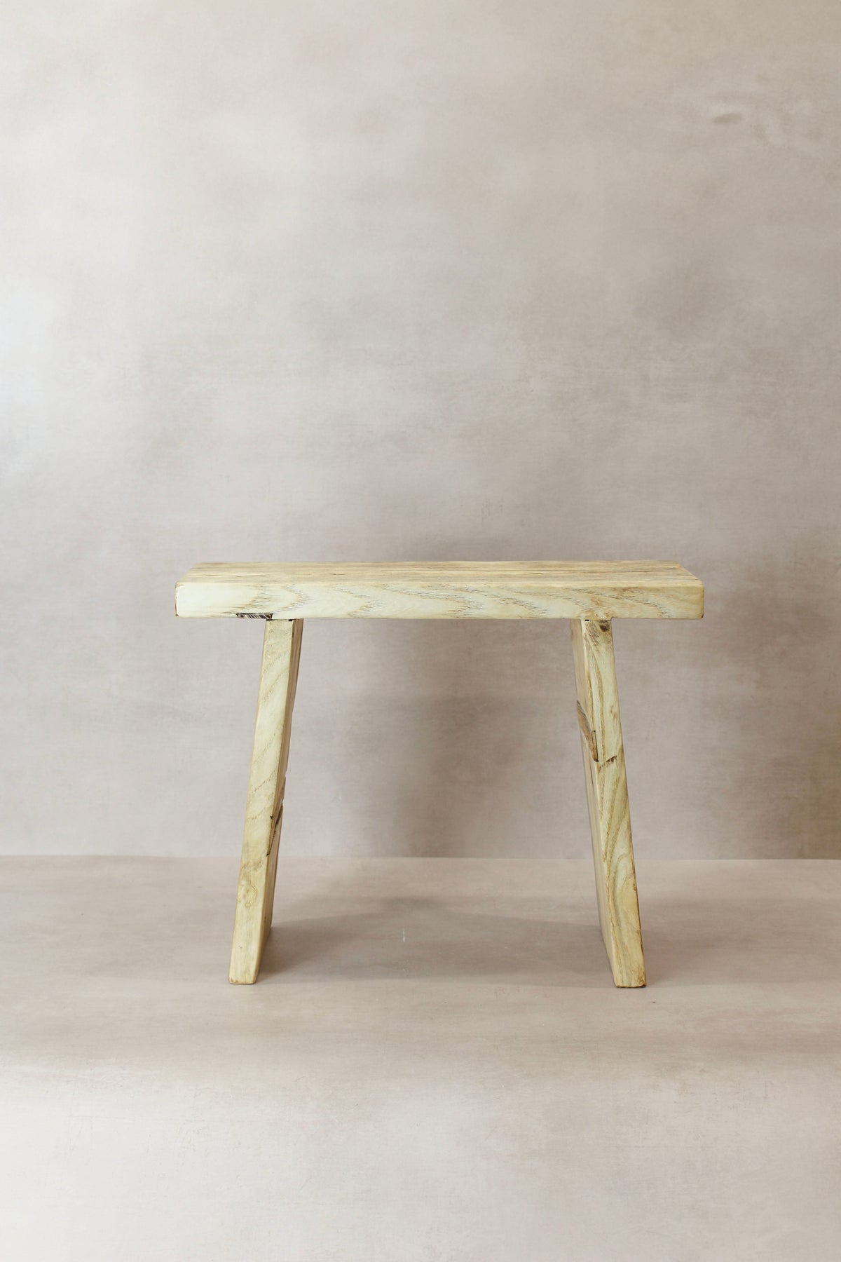 Vintage Rustic Square Elm Wood Stool - No 11