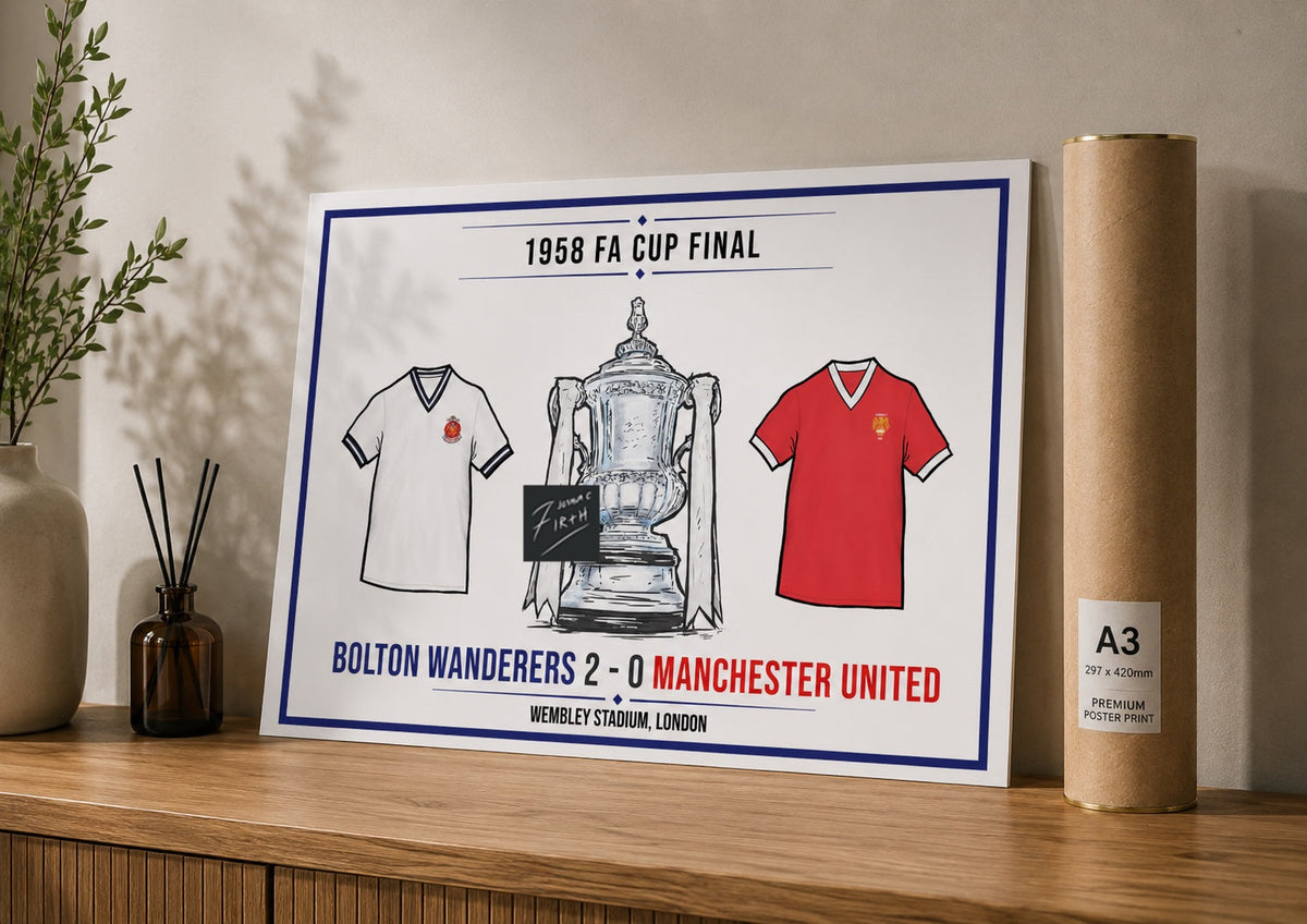 Bolton 2-0 Man Utd Inspired 1958 FA Cup Final Commemorative Print