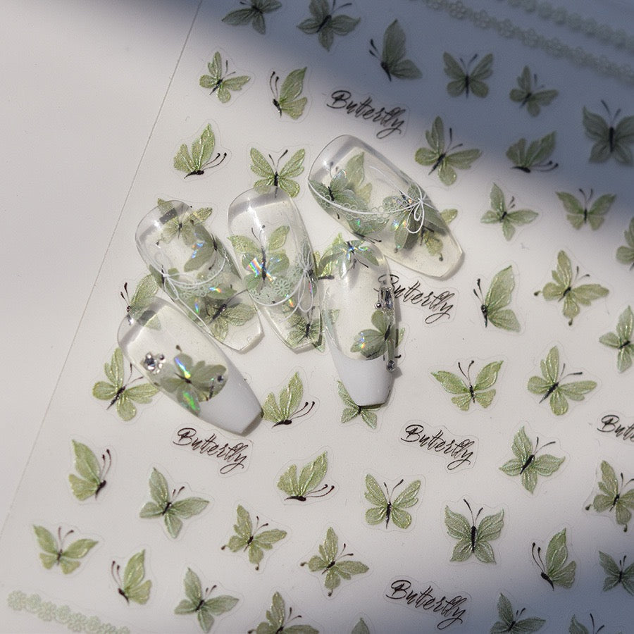 Hello Claws | Crystal Green Butterfly 5D Embossed Pattern Design Nail Deco Sticker