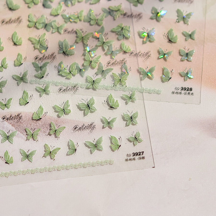 Hello Claws | Crystal Green Butterfly 5D Embossed Pattern Design Nail Deco Sticker