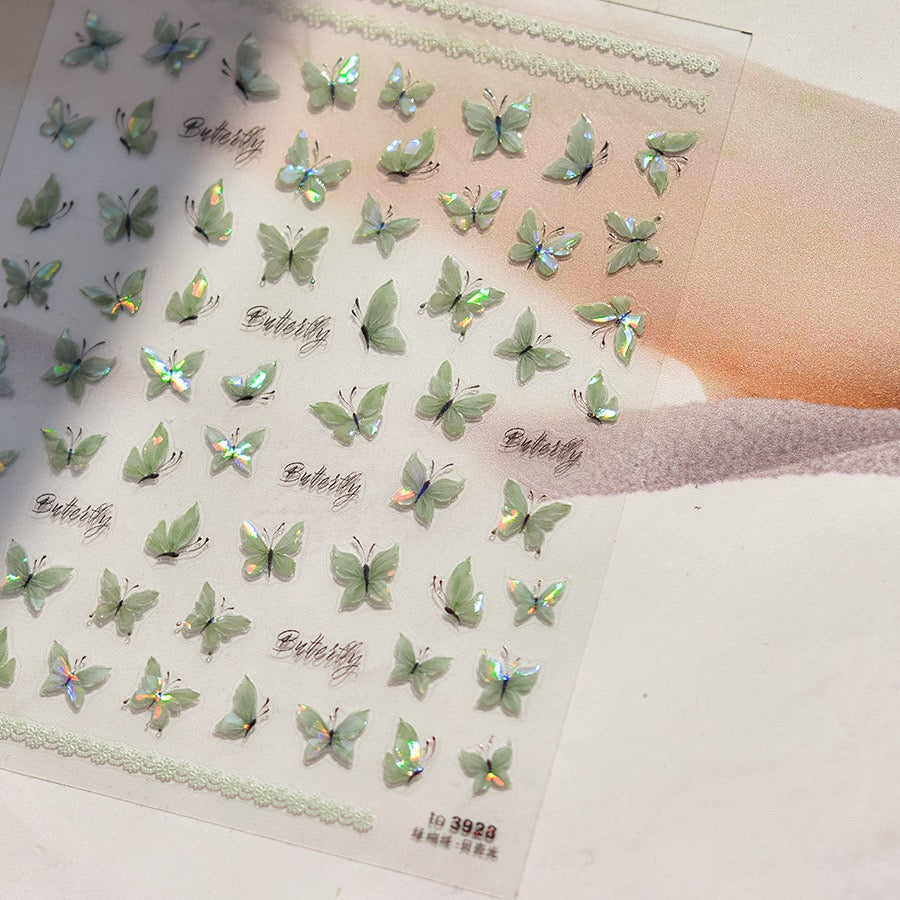Hello Claws | Crystal Green Butterfly 5D Embossed Pattern Design Nail Deco Sticker