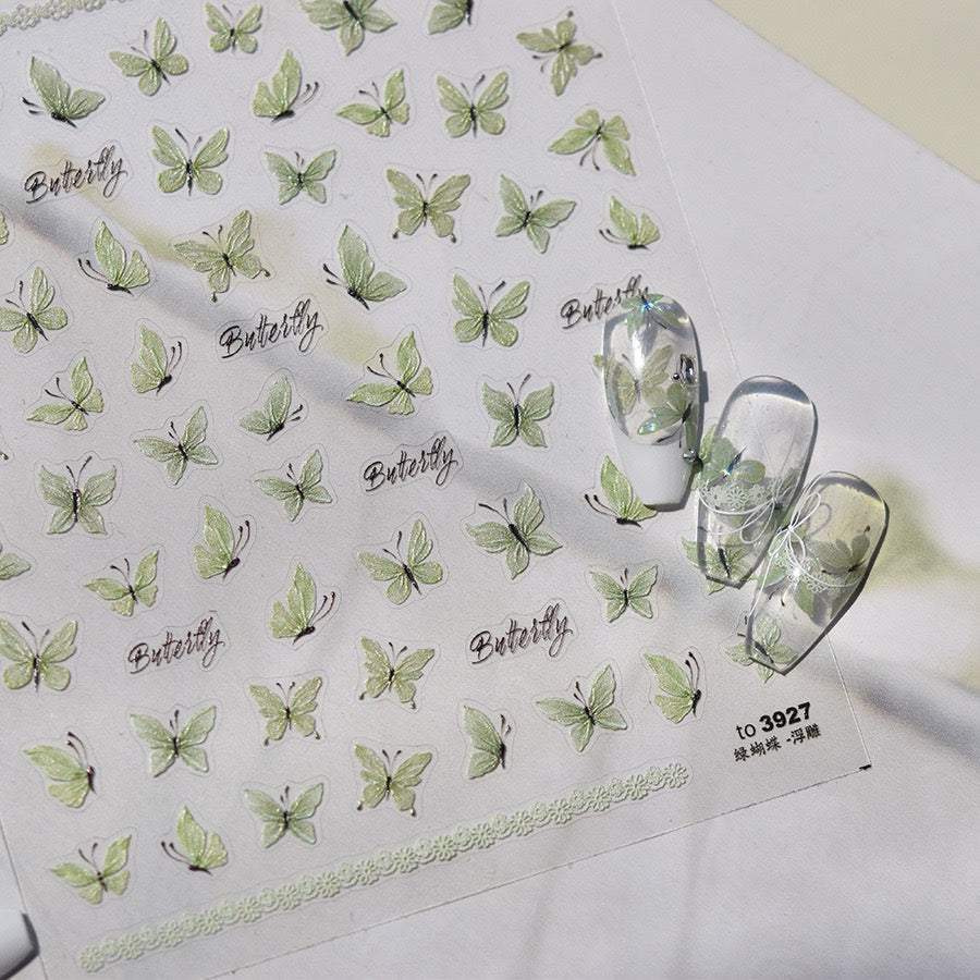 Hello Claws | Crystal Green Butterfly 5D Embossed Pattern Design Nail Deco Sticker