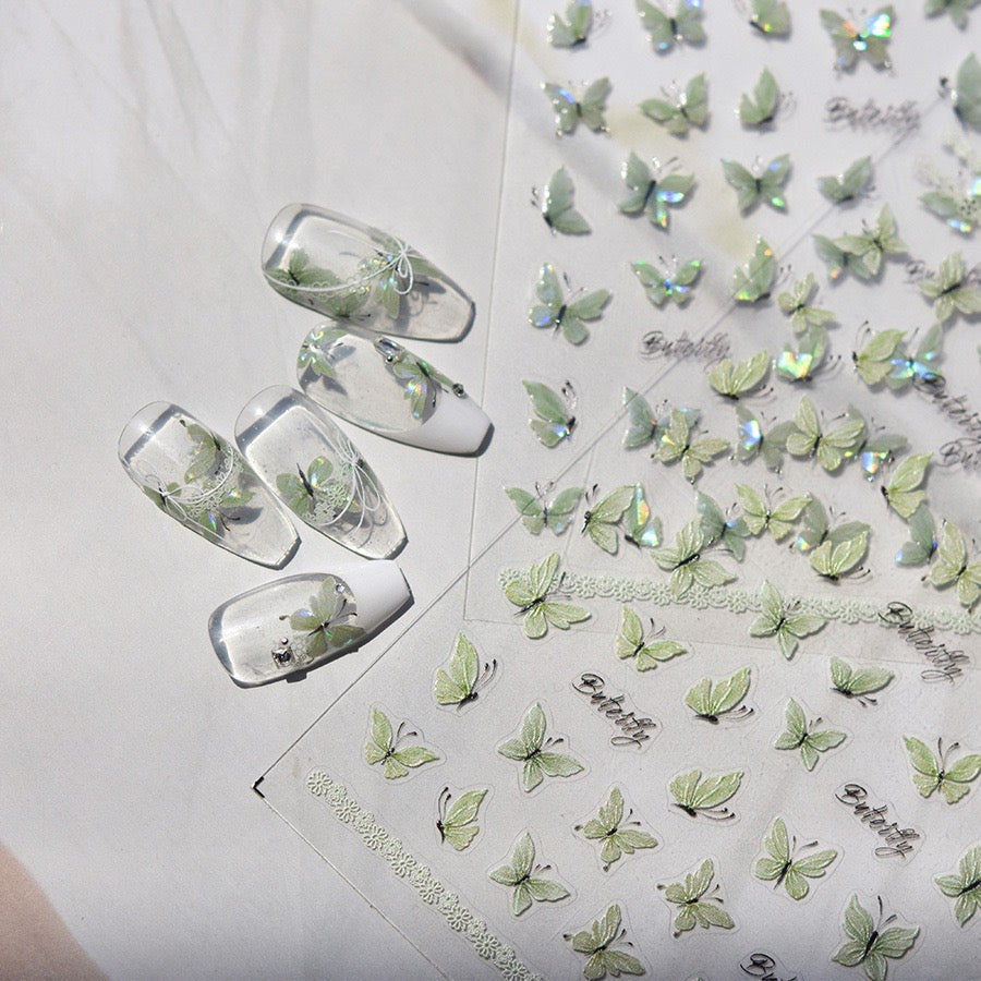 Hello Claws | Crystal Green Butterfly 5D Embossed Pattern Design Nail Deco Sticker