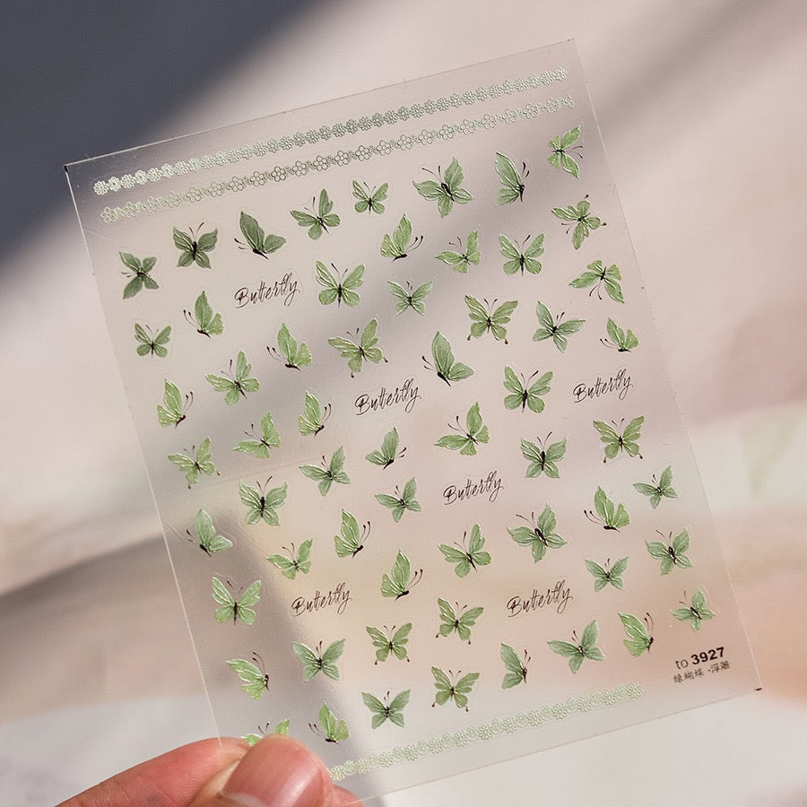 Hello Claws | Crystal Green Butterfly 5D Embossed Pattern Design Nail Deco Sticker