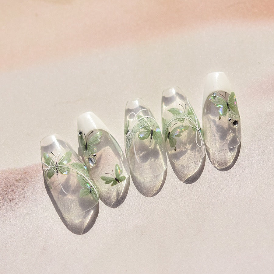 Hello Claws | Crystal Green Butterfly 5D Embossed Pattern Design Nail Deco Sticker