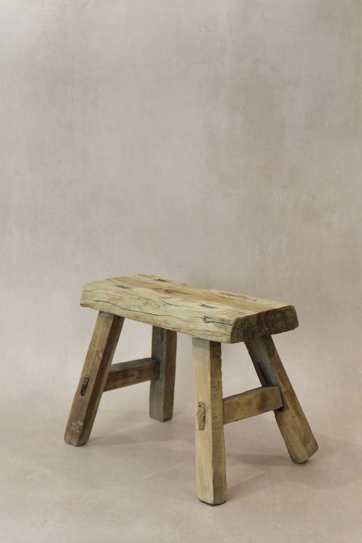 Vintage Rustic Elm Wood Stool - Small - No 22