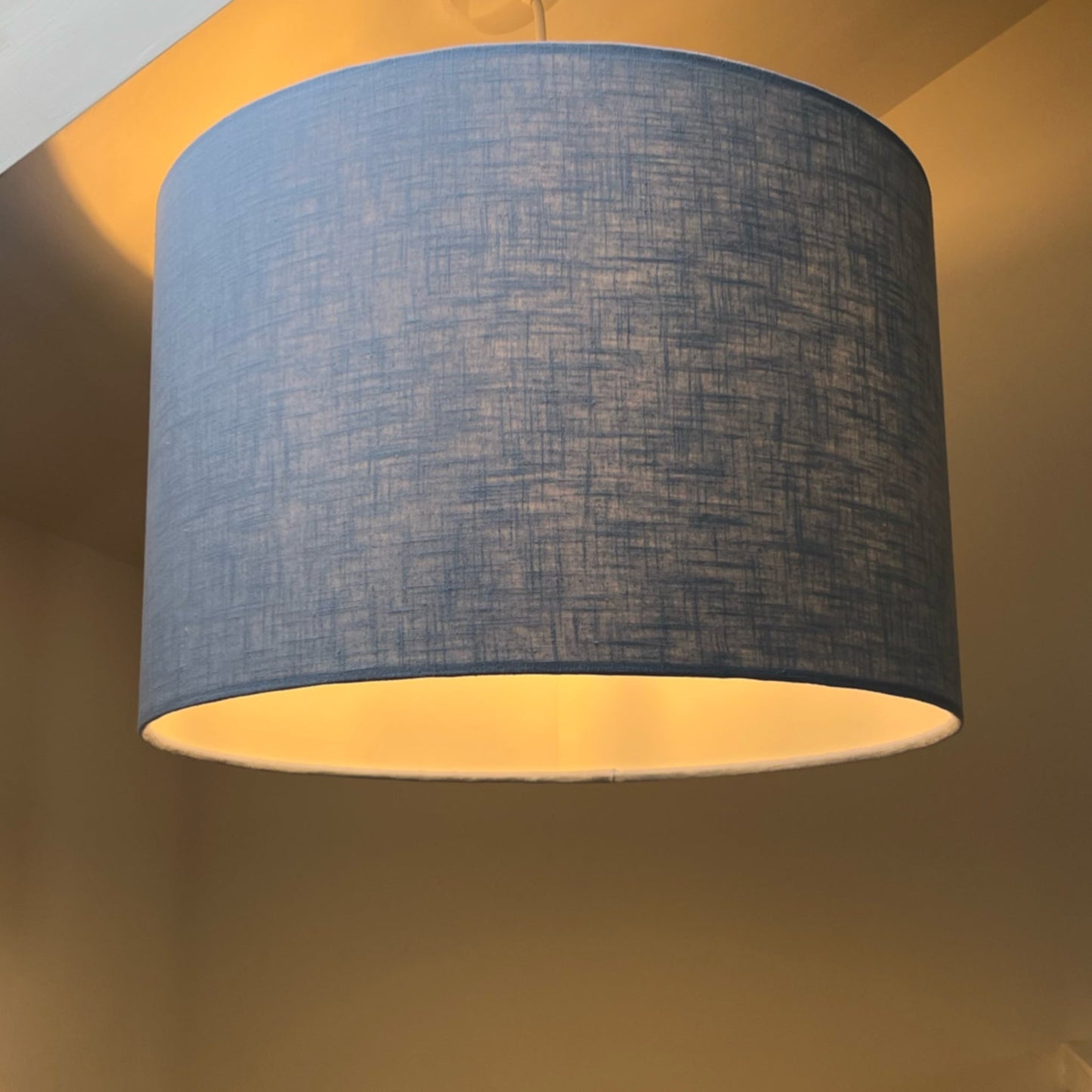 Light blue linen drum lampshade/ ceiling shade with a white lining
