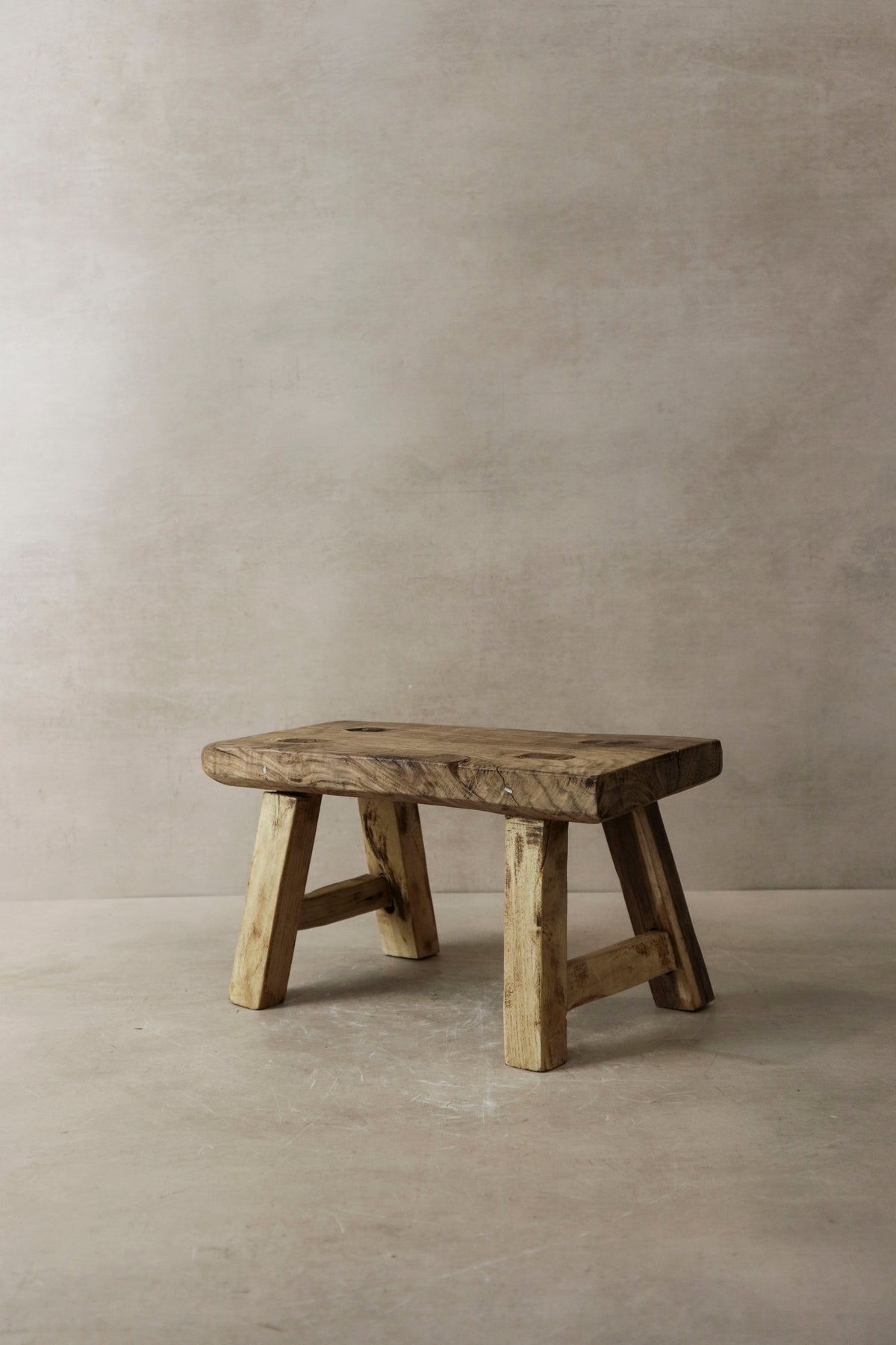 Vintage Rustic Elm Wood Stool - Small - No 1