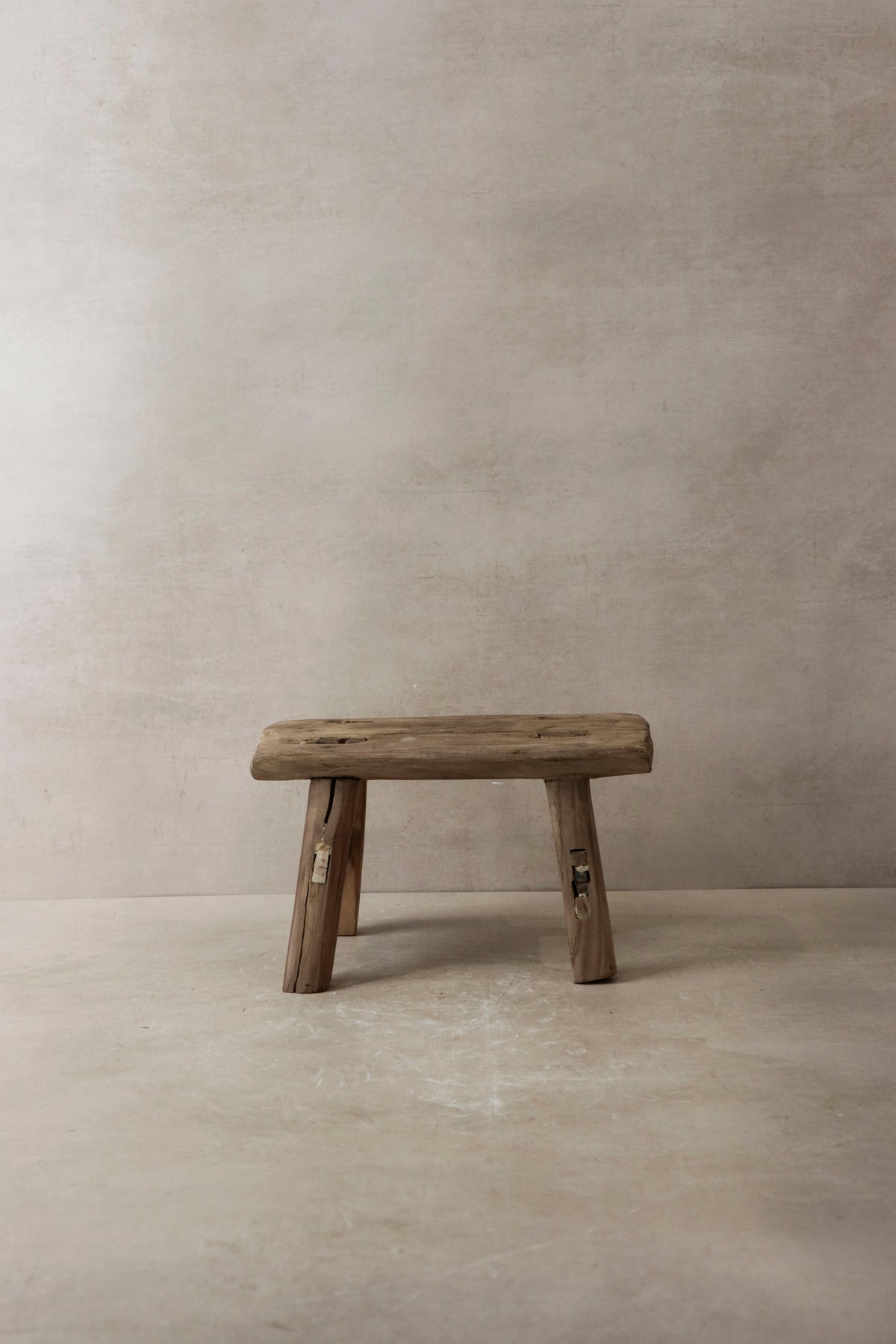 Vintage Rustic Elm Wood Stool - Small - No 2