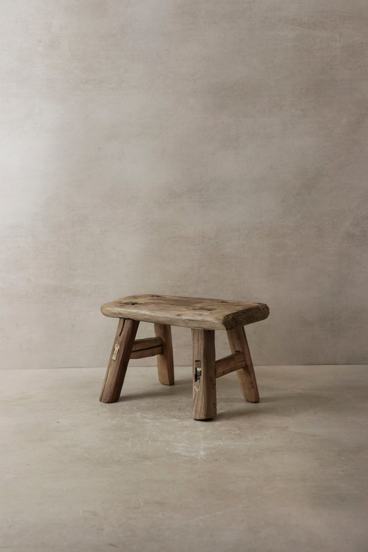 Vintage Rustic Elm Wood Stool - Small - No 2